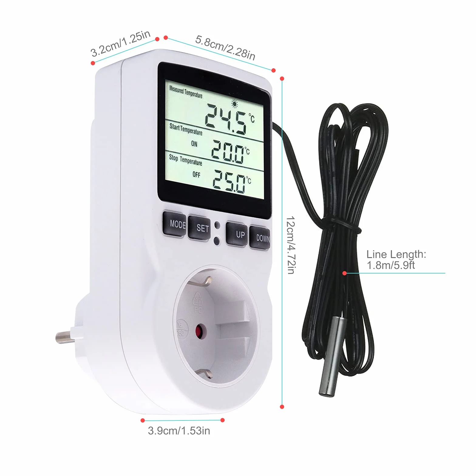 RUIZHI Cyfrowy regulator temperatury Termostat Terrarium z timerem i sondą chłodzącą do lodówki, akwarium, inkubator gadów (EU
