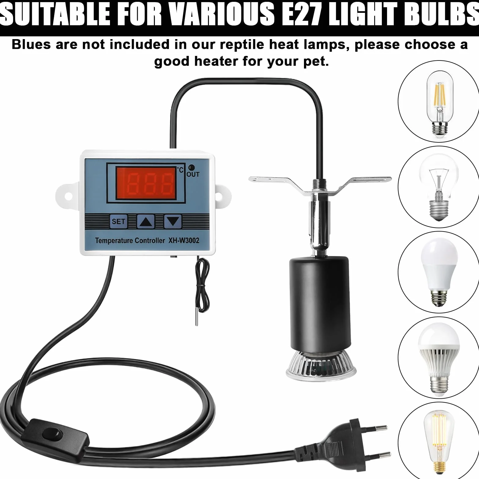 GBKDQQ Lampa grzewcza dla gadów 200 W z inteligentną regulacją temperatury, E27 lampa grzewcza do terrarium, obracany o 360°, lampa do terrarium, dla żółwi, węży, jaszczurek