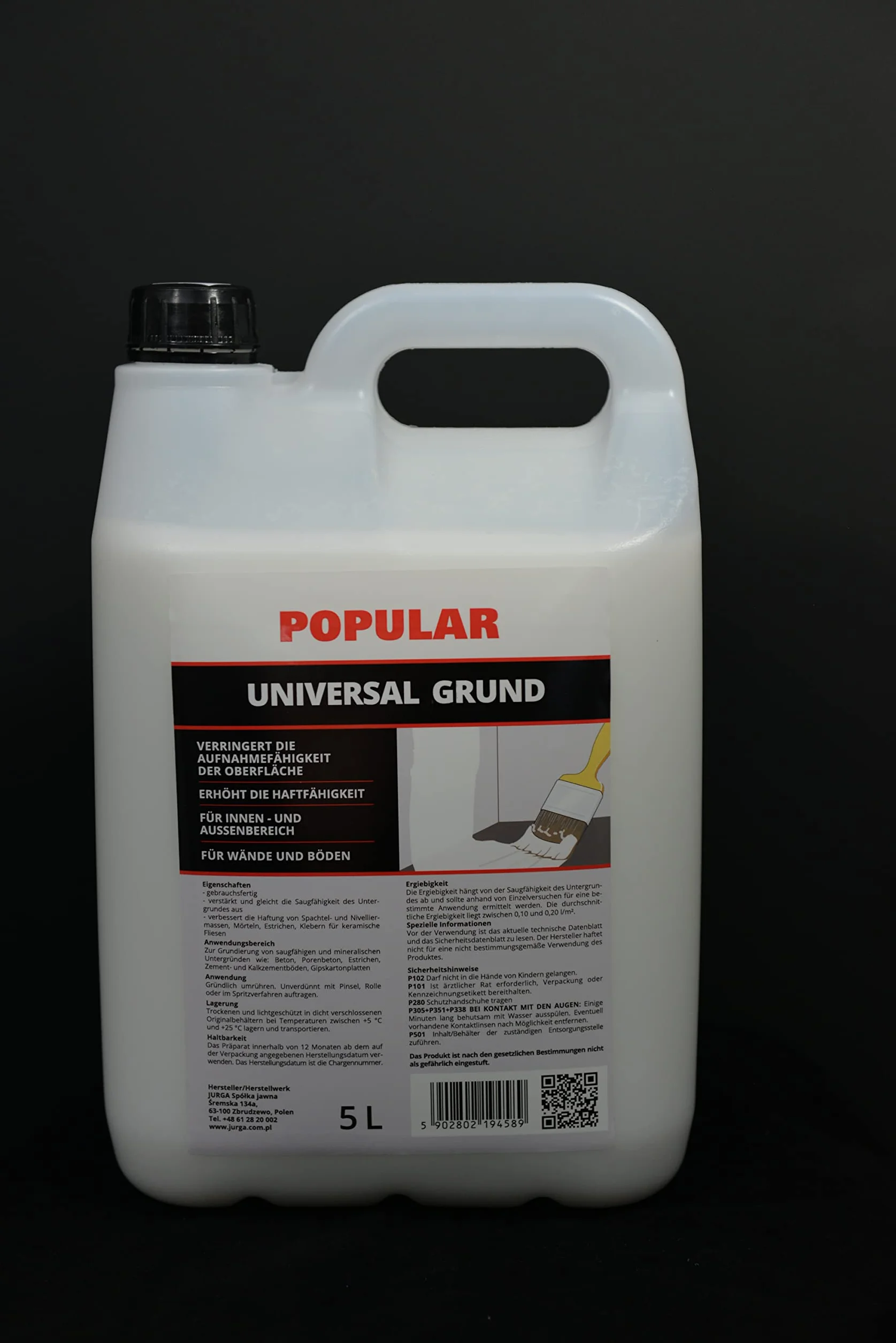 JURGA Grunt 5L Uniwersalny Podkład Gruntujący Do Ścian i Podłóg Na Zewnątrz i Wewnątrz