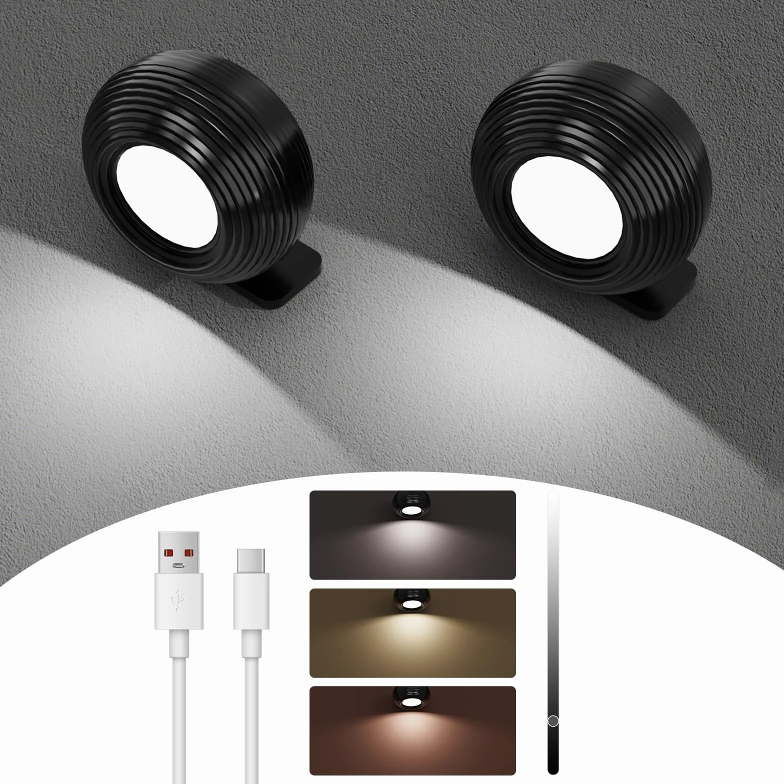 Kinkiety LED do oświetlania wnętrz, z akumulat. o poj. 2000 mAh, 2 szt. w op., sterowanie dotykowe, 3 poz. jasności, obracane o kąt 360°, nadają się do salonu, sypialni, na schody, korytarz