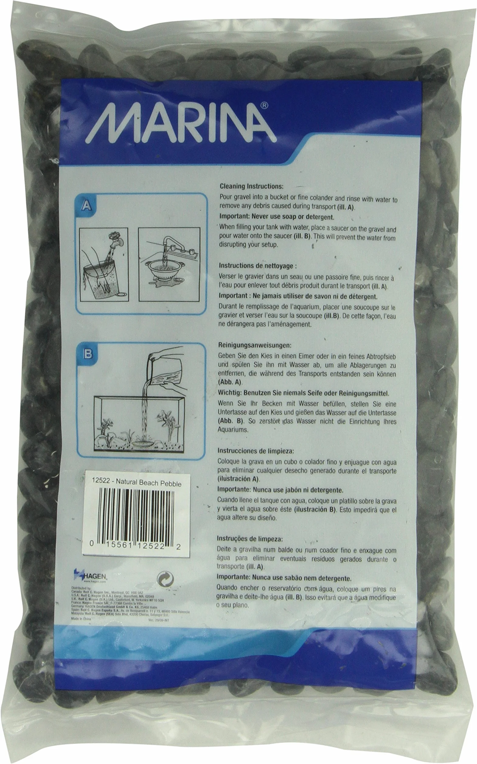 Marina Aquarienkies dekoracyjny żwir, naturalny żwir, 12-18 mm, 2 kg, czarny