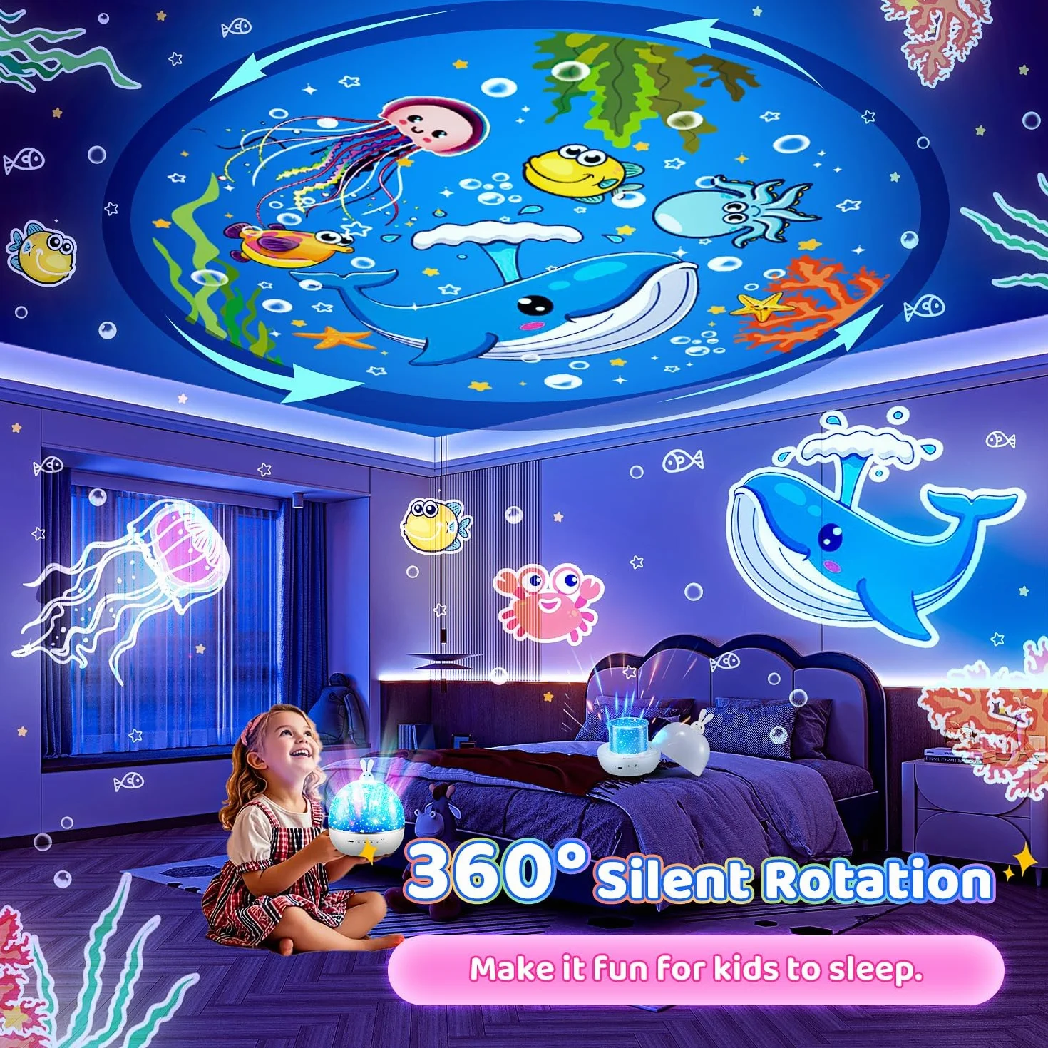 Lampka nocna, projektor gwiaździstego nieba dla dzieci z 15 filmami, lampka nocna dla dzieci, pozytywka dla niemowląt, dziewczynek, Bluetooth, lampka nocna dla dzieci, dekoracja, prezent dla