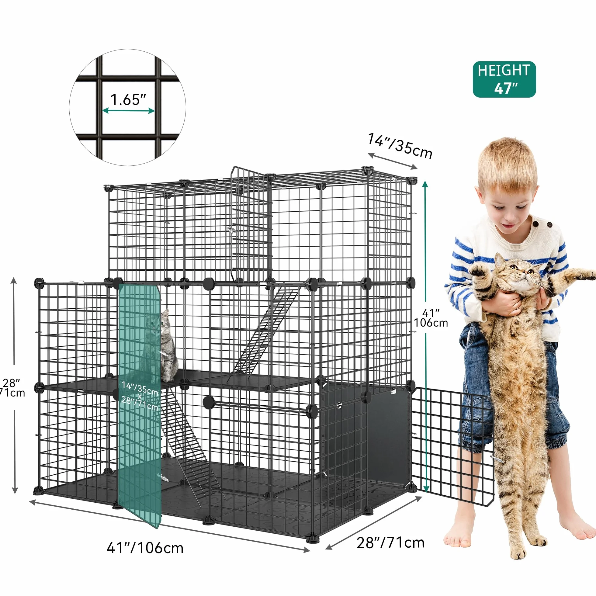 YITAHOME Duża klatka dla kota, wewnętrzna obudowa dla kota z balkonem, odpinana, 3-poziomowa, metalowa buda, kojec dla 1-3 kotów, 106 x 71 x 106 cm