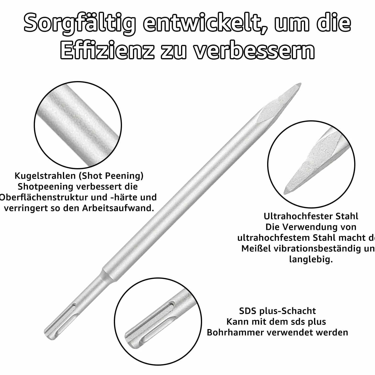 Meister zestaw dłut SDS Plus, 7-częściowy, 2 x dłuto do płytek, dłuto szerokie, 2 x dłuto płaskie, dłuto spiczaste i dłuto w kształcie litery U, wysokiej jakości dłuto do płytek SDS plus do płytek,