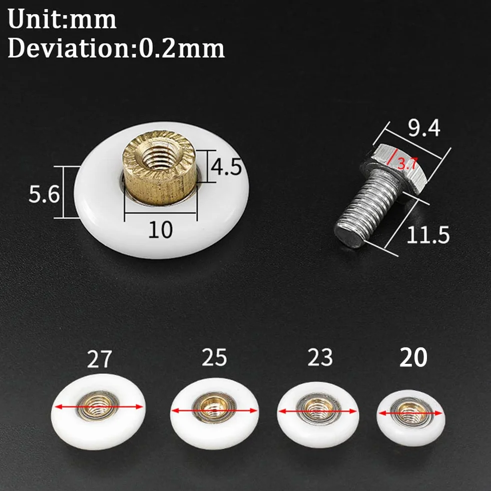 NA 4 szt. Wymienne rolki do drzwi prysznicowych / szyny / koła 20 mm/23 mm/25 mm/27 mm średnicy