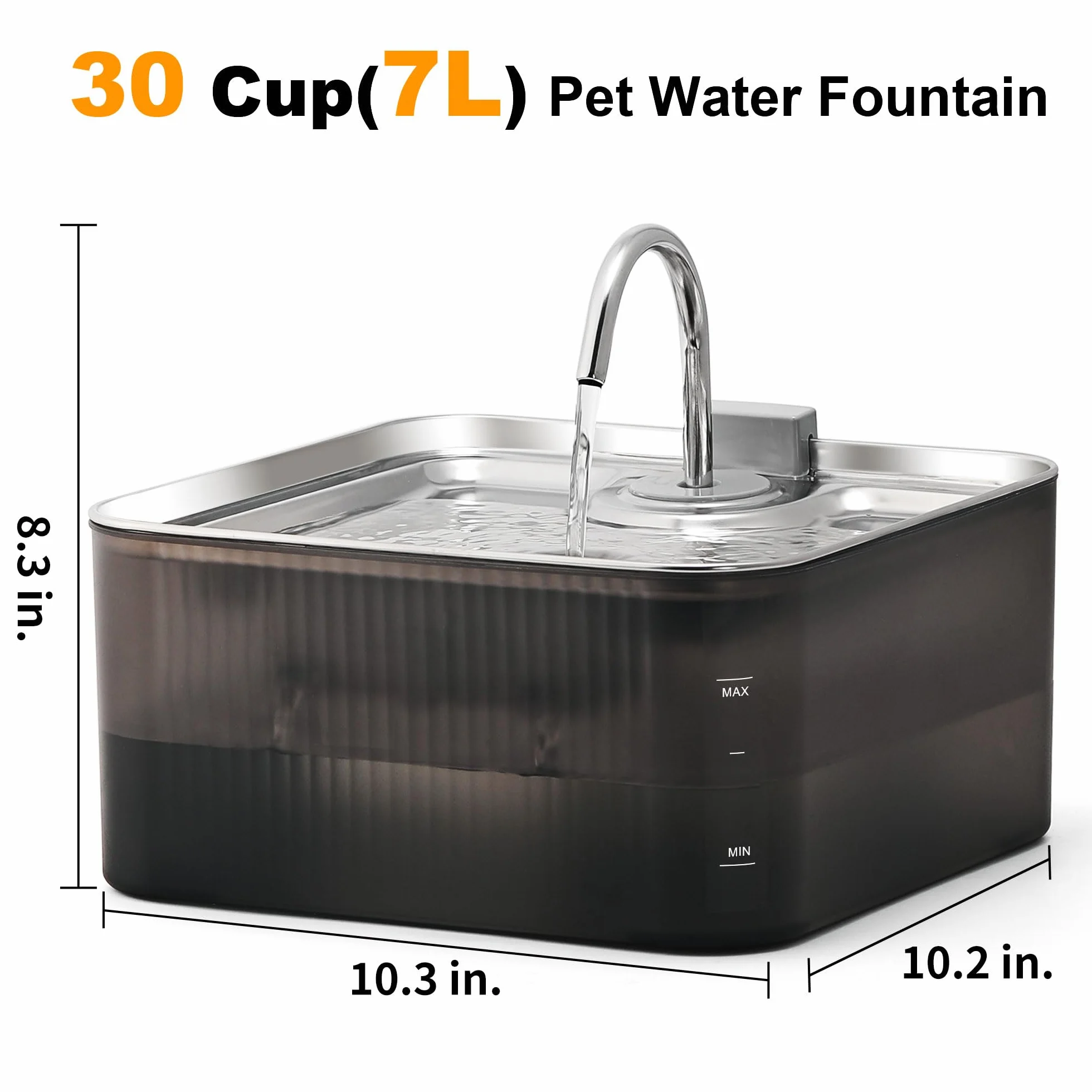 FUKUMARU Fontanna dla psów – ultracicha pompa 7 l (28,5 dB) i 4-stopniowy system filtrowania, stal nierdzewna i ABS fontanny wodne do domów dla wielu kotów/psów, z 3 filtrami