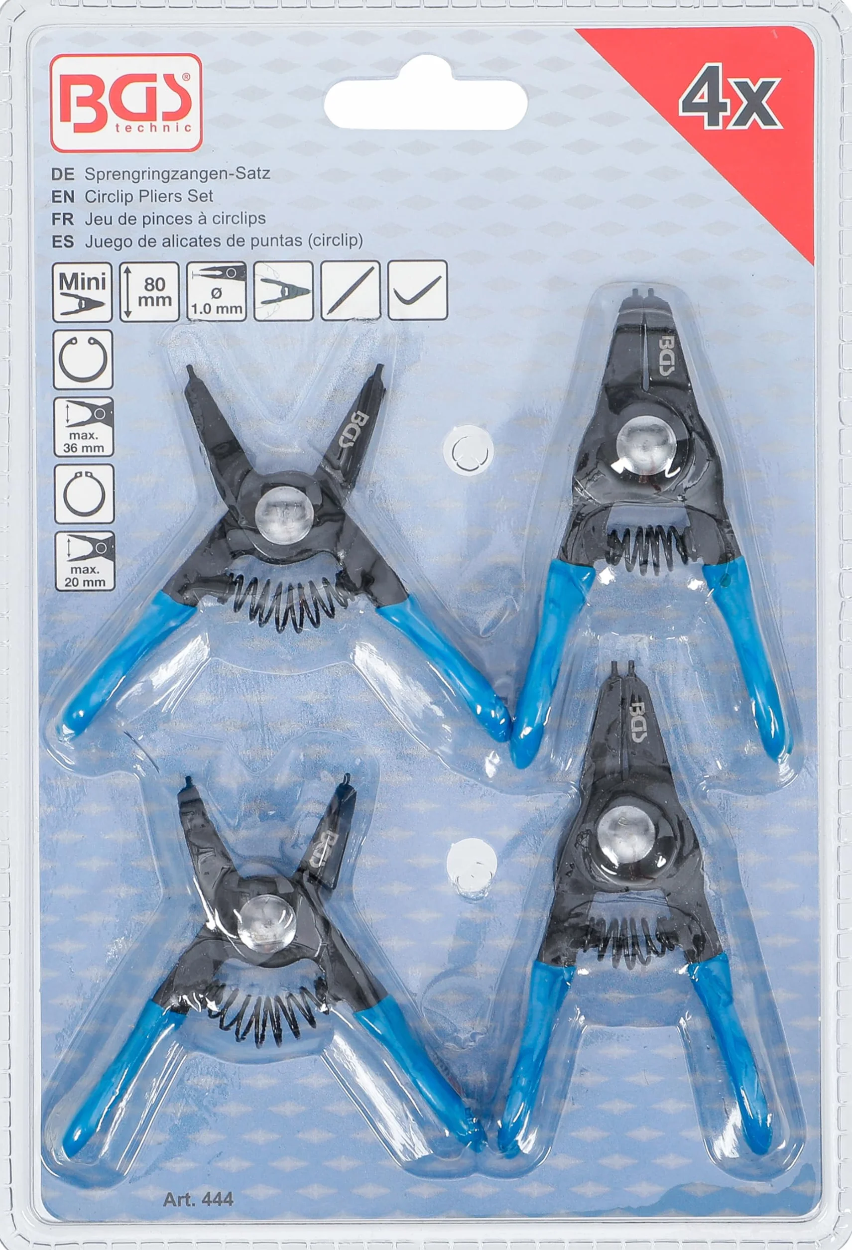 BGS 444 Zestaw szczypiec do pierścieni rozprężnych 80 mm 4 szt.