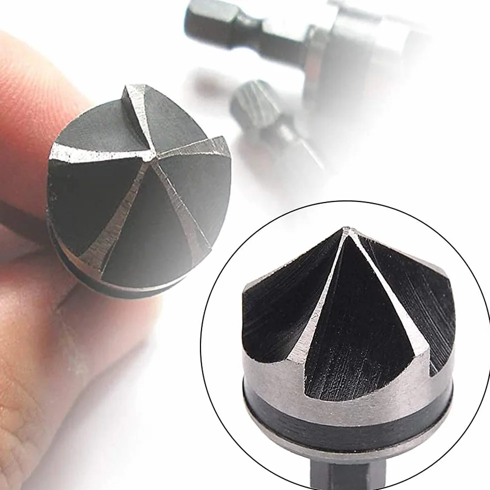 6 sztuk frez do fazowania 90 stopni, 5 fletów frez do fazowania, wiertło do fazowania ze stali węglowej, narzędzia do fazowania, do wiercenia i fazowania (12 mm, 16 mm, 19 mm)