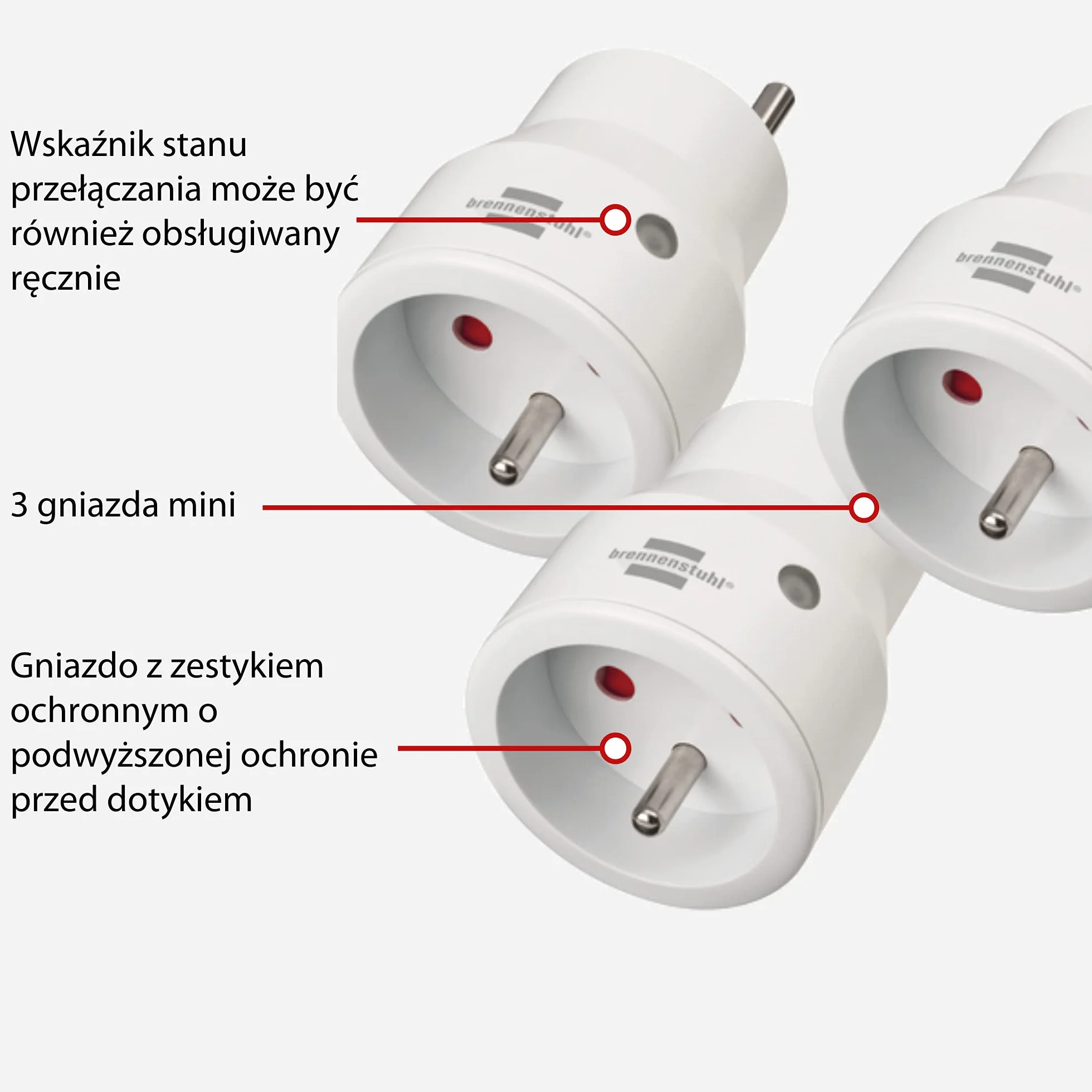 Brennenstuhl Comfort-Line gniazdko na pilota Mini 3+1, 3 inteligentne gniazdka (wewnetrzny, z nadajnikiem recznym i zwiekszona ochrona przed dotykiem) bialy