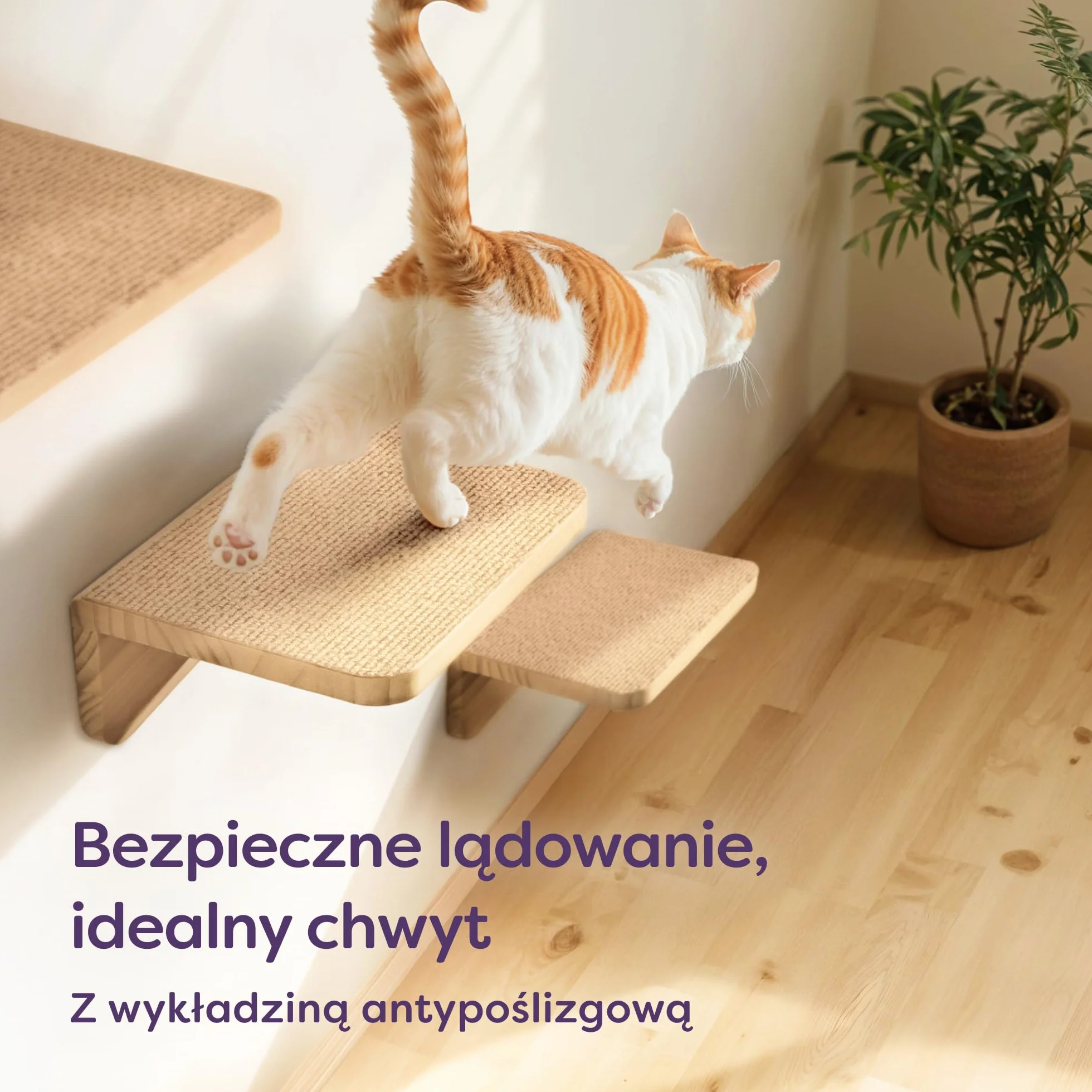 Ścianka Wspinaczkowa Dla Kotów - 3 Ścianka Schodowa Dla Kotów - Fsc® Drewno Sosnowe - Antypoślizgowa Włóknina - Łatwy Montaż - Udźwig Do 30kg (Beż, 18x10cm, 1)