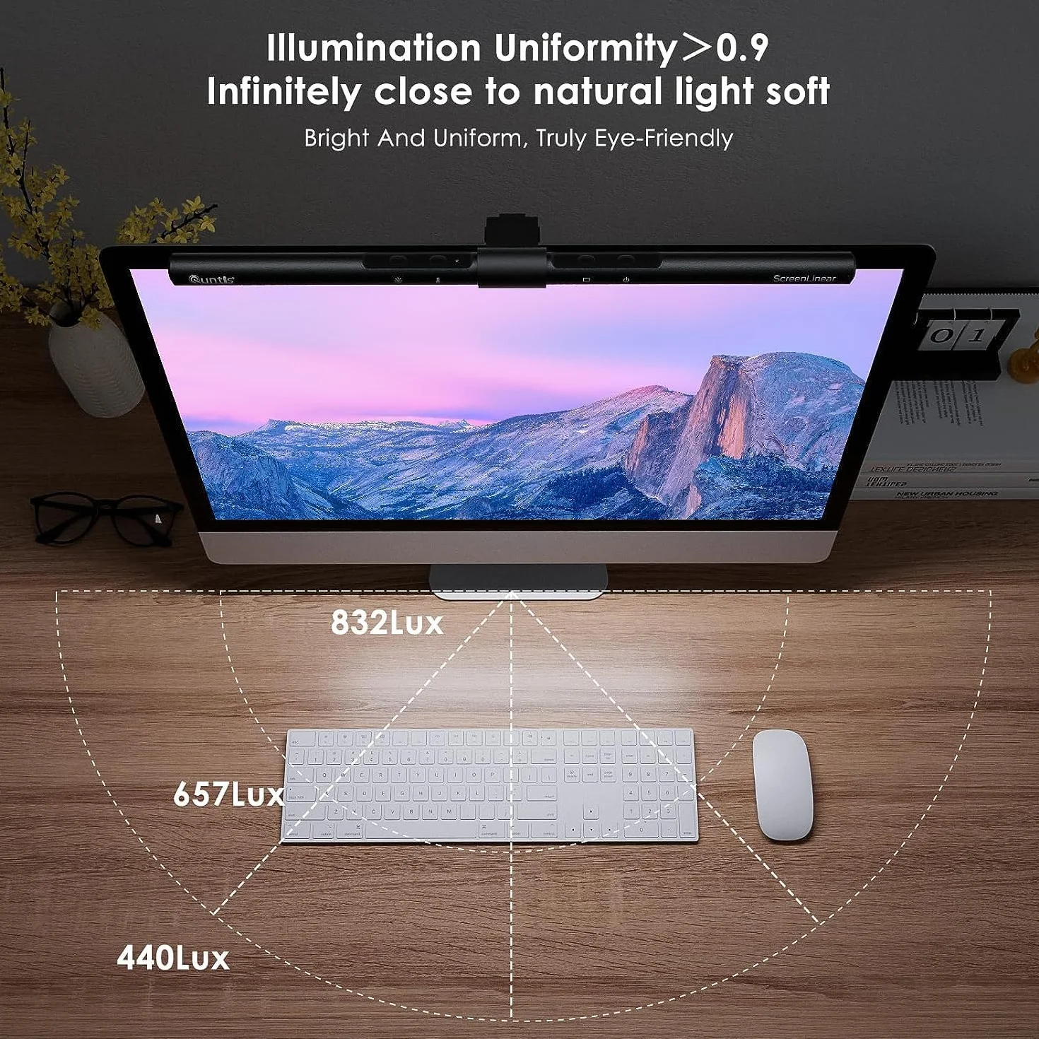 Quntis Lampa do monitora USB ze sterowaniem dotykowym, 40-centymetrowa listwa oświetleniowa monitora z automatycznym ściemnianiem, anty-niebieskim światłem, regulowaną temperaturą barwową i jasnością
