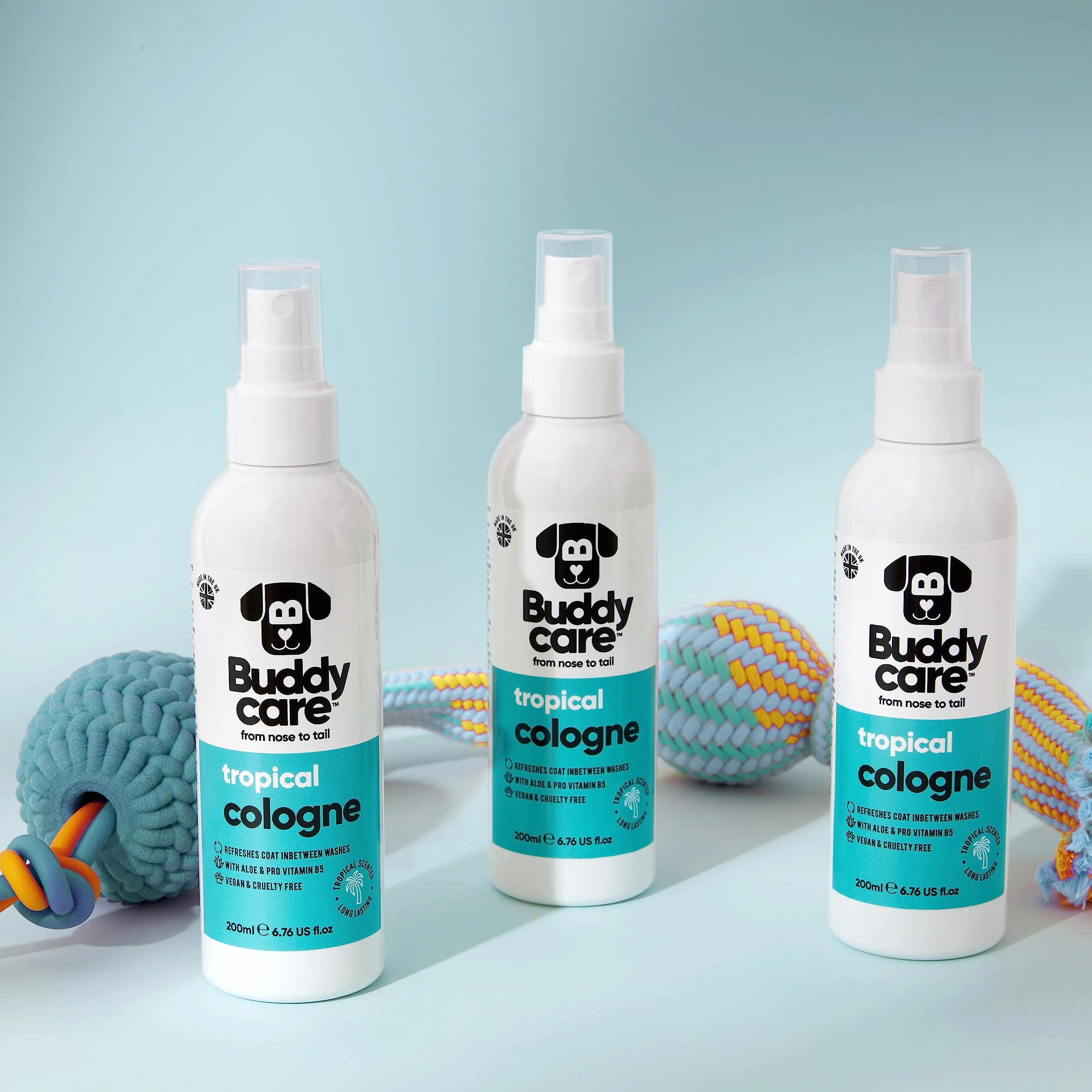 Buddycare Pies Coloński – Tropical – odświeżające i pachnące tropikalne perfumy dla psów – odświeżone pomiędzy myciem psa (200 ml, 1 sztuka)