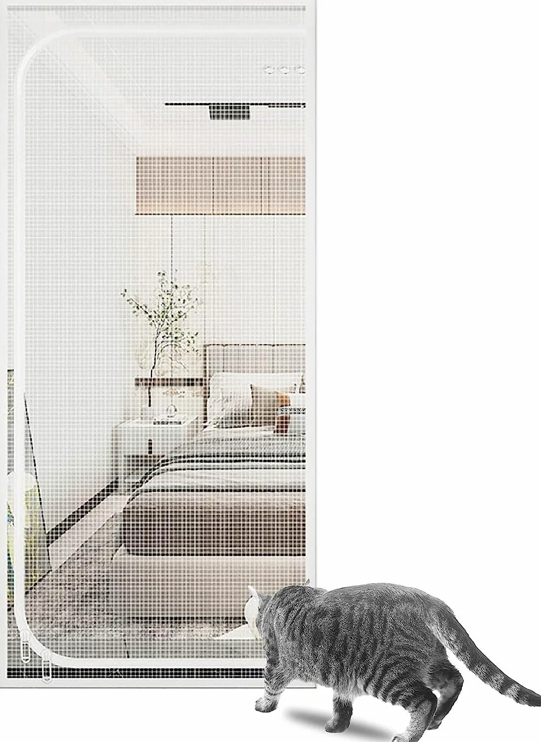 Moskitiera na drzwi, dla kotów i psów, z zamkiem błyskawicznym, do okien, drzwi i balkonów, wiele (A 90 x 220 cm) - ochrona ct dla zwierząt domowych