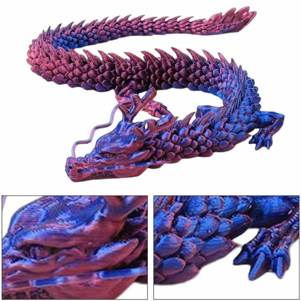 Nadruk 3D przegubowy smok chiński długi elastyczny realistyczny wykonany ornament zabawka model dom biuro dekoracja dekoracja prezenty dla dzieci