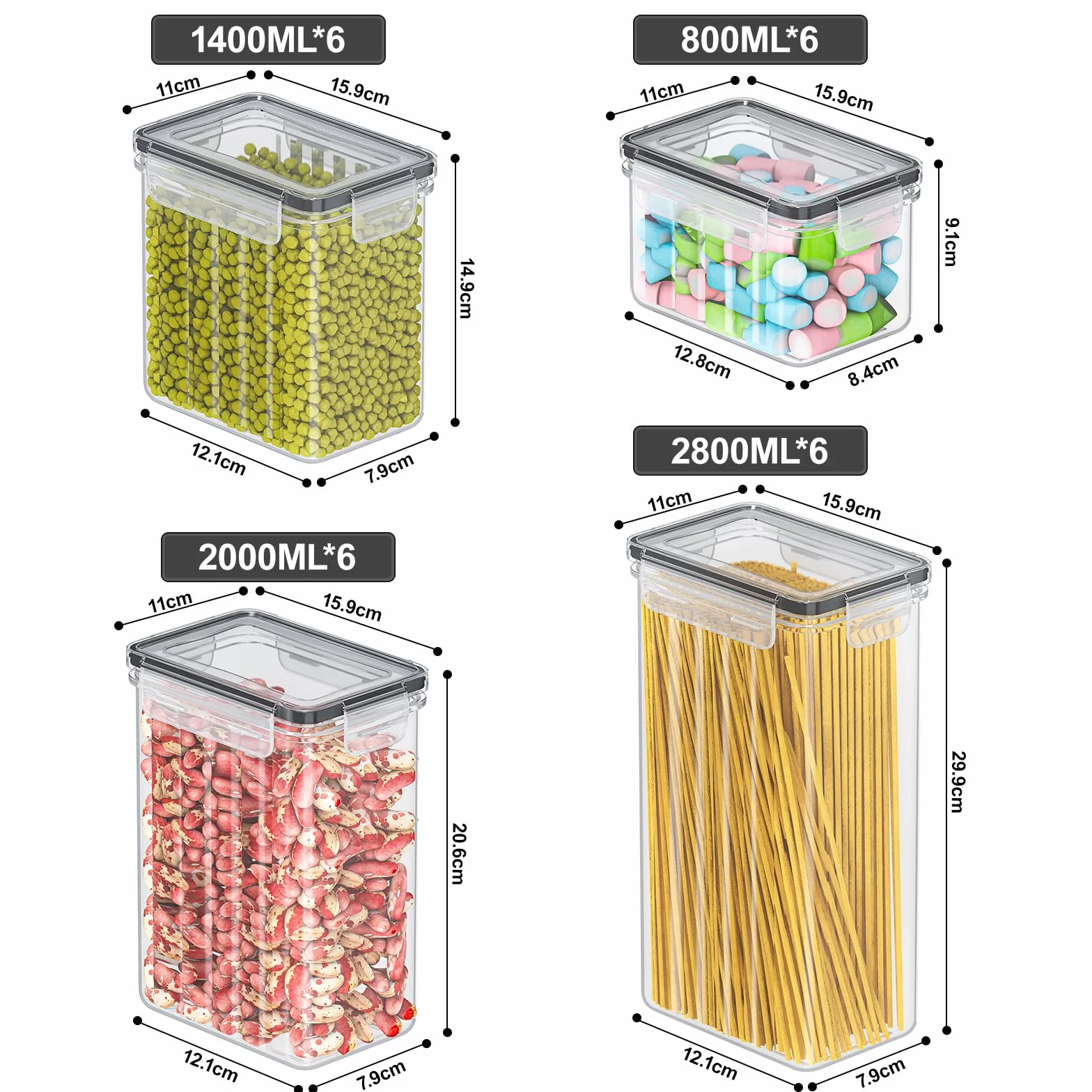 Storivo Food Dispensers zestaw 24 pojemników hermetyczne pudełko do przechowywania z pokrywką organizer kuchenny