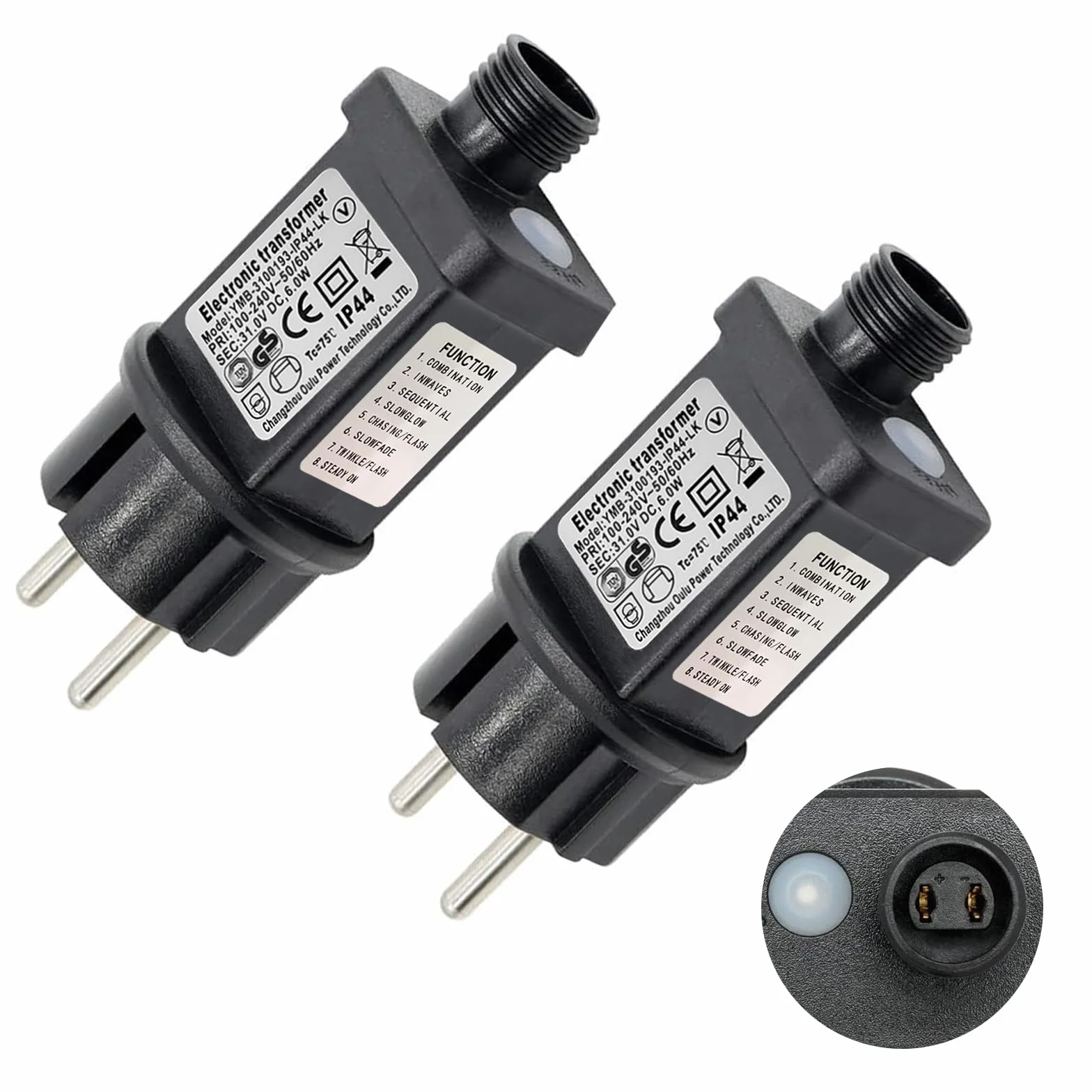 2 sztuki 31 V 6 W wtyczka EU, 8 trybów pracy, zasilacz sieciowy, zasilacz sieciowy, adapter z timerem, funkcja pamięci, wtyczka IP44, wodoszczelny transformator do oświetlenia