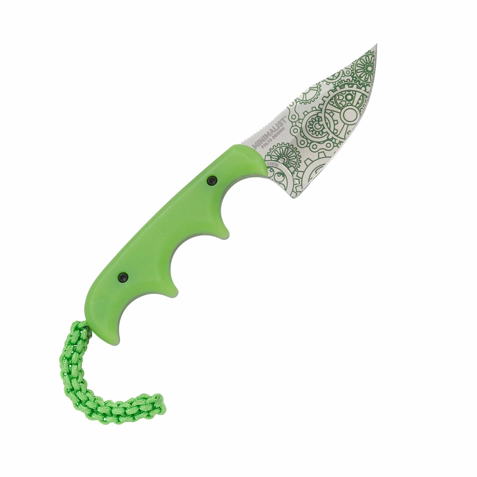CRKT Minimalist Bowie Gears EDC Knife: Compact Everyday Carry Fixed Blade, Folts Utility Knife with Satin finish, Resin Infused Fiber Handle, and Glow-in-the-dark Sheath 2387G