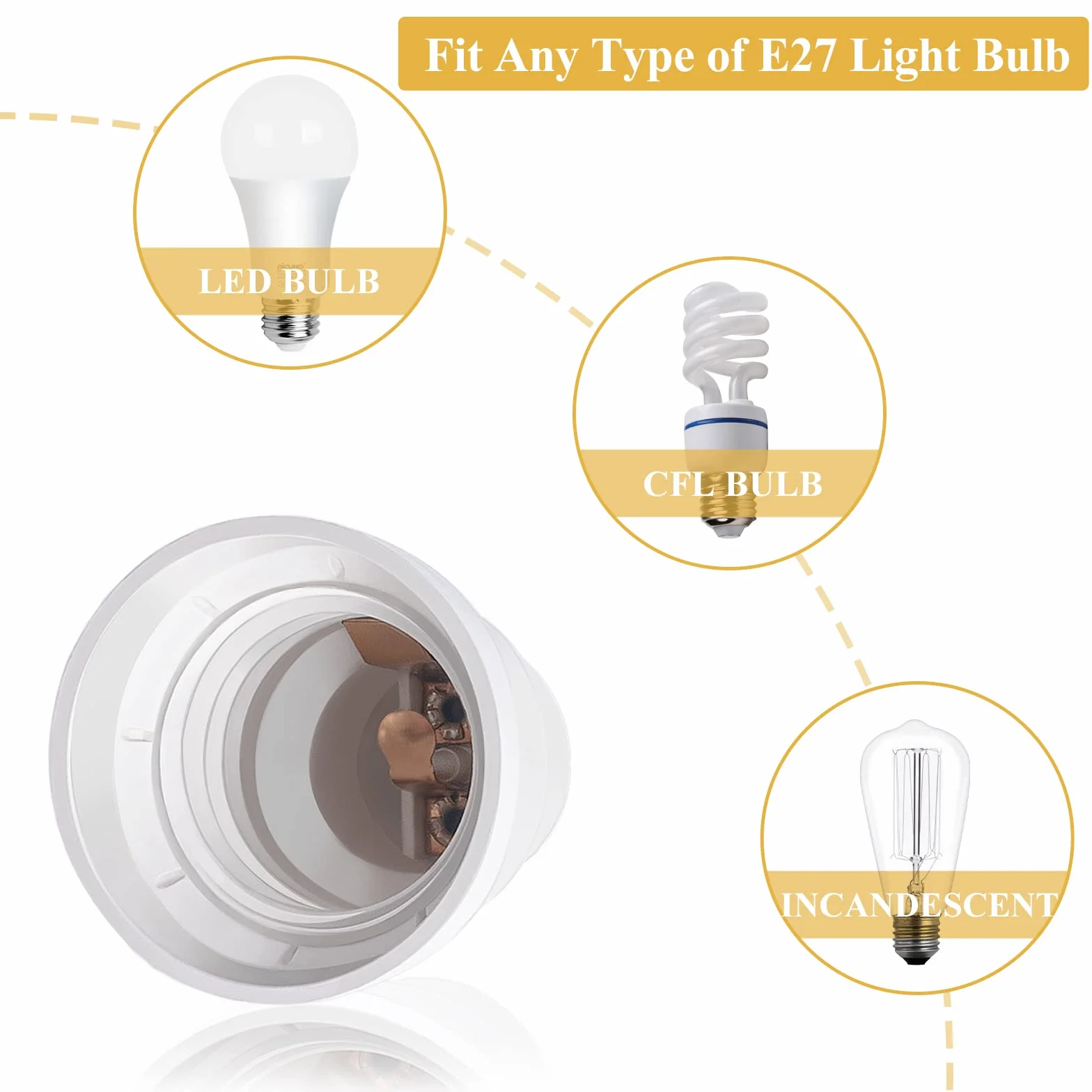 DiCUNO GU10 do E27 adapter gwintu lampy, konwerter GU10 do E27 do lampy LED/żaru/halogenu/CFL, 60 W, 250 V, maks. odporność na ciepło 125°, 6 sztuk