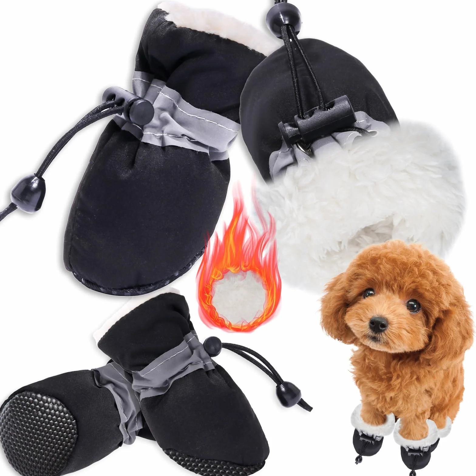 Paw Protector wodoodporne buty dla małych średnich psów 4 sztuki antypoślizgowe buty dla psów z odblaskowymi paskami dla psów