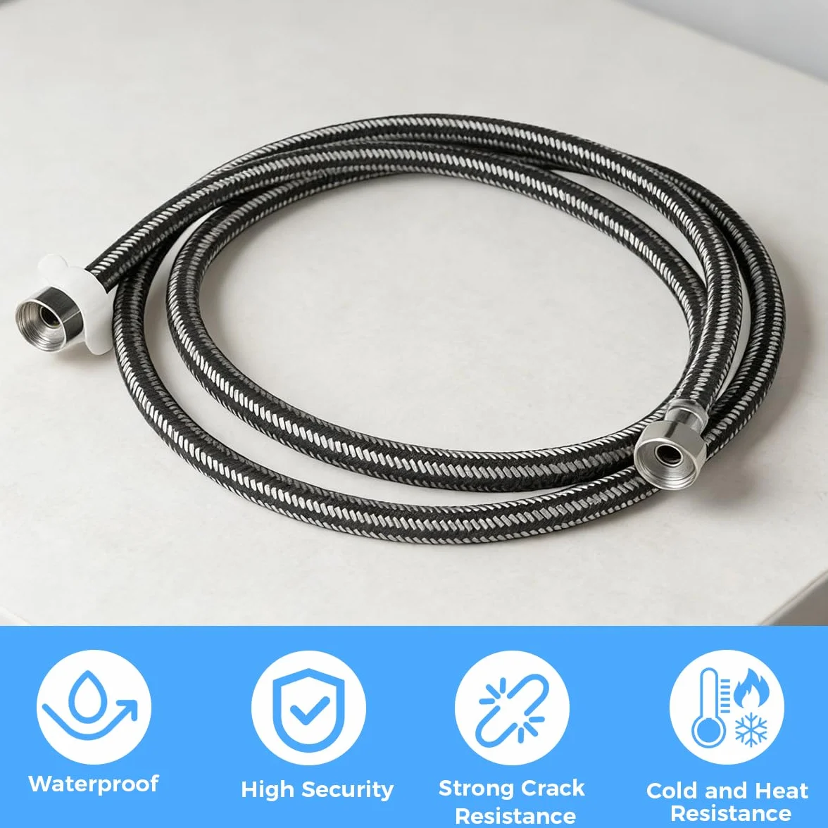 Wąż pancerny ze stali nierdzewnej 304 1/2 cala, 2 m, wąż elastyczny 1/2 cala, G1/2" x G1/2" wąż przyłączeniowy armatura z oplotem ze stali nierdzewnej, elastyczny wąż przedłużający do kranu, zaworu