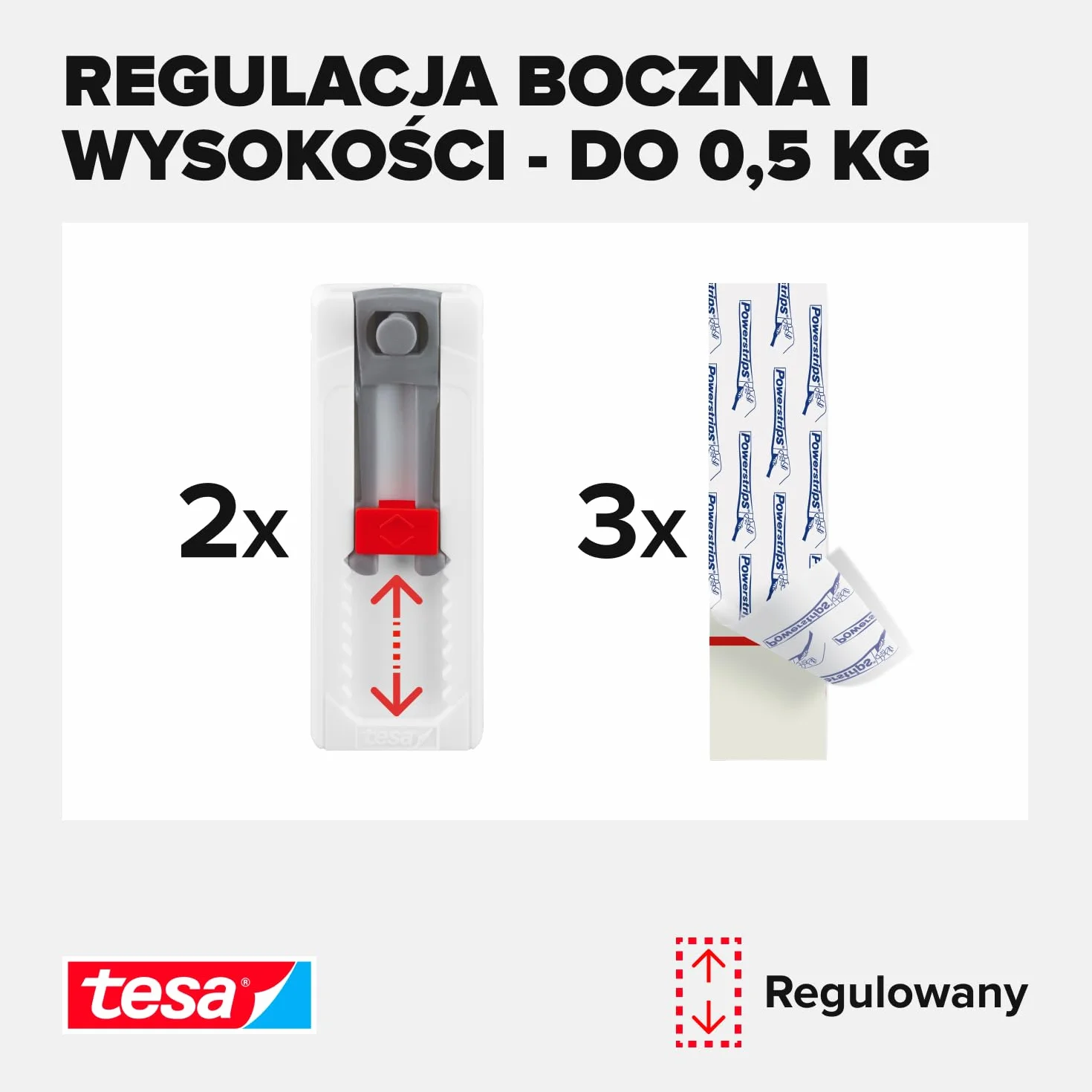 tesa Gwoździe samoprzylepne do tapet i tynku – regulacja wysokości i boku – samoprzylepne – idealne do routerów WLAN – wydajność trzymania 0,5 kg/gwóźdź – możliwość usunięcia bez pozostawiania śladów