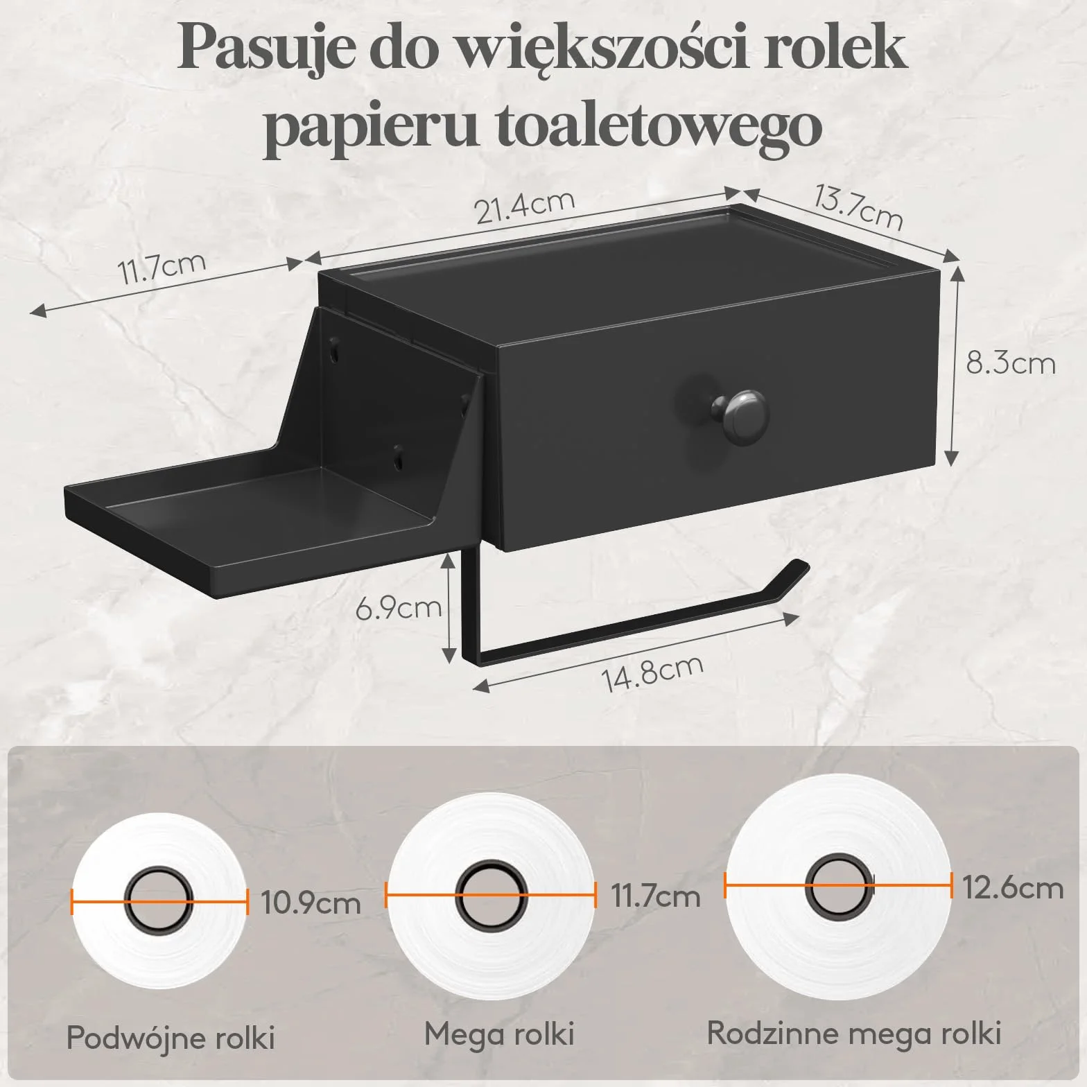 Lifewit SUS304 uchwyt na papier toaletowy, czarny, ze stali nierdzewnej, z pudełkiem na wilgotne chusteczki, uchwyt na papier toaletowy z półką do łazienki, toalety, montaż na klej / śrubę, 1 sztuka