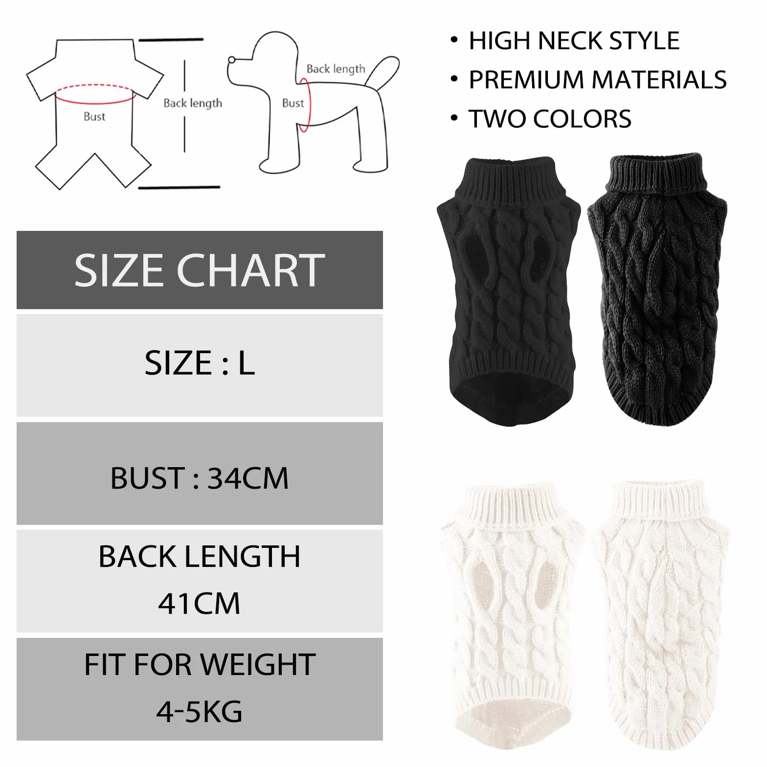 2 szt. Sweter dla psa, sweter dla małych psów, sweter dla średnich psów, ciepły sweter dla psa, stójka, dla Chihuahua, Yorkie, kubek do herbaty