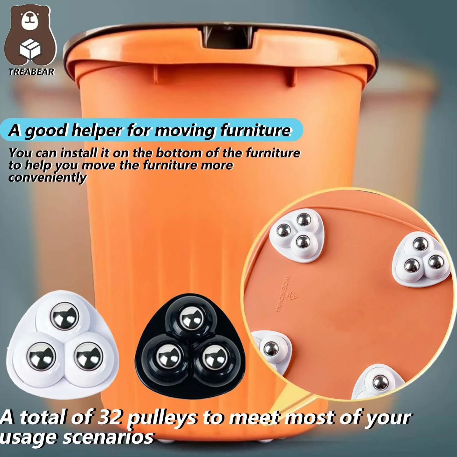 32 szt. Self Adhesive Mini Caster Wheels TREABEAR, kółka kulkowe do mebli, samoprzylepne kółka meblowe, samoprzylepne kółka obrotowe 360 stopni do transportu małych urządzeń gospodarstwa domowego