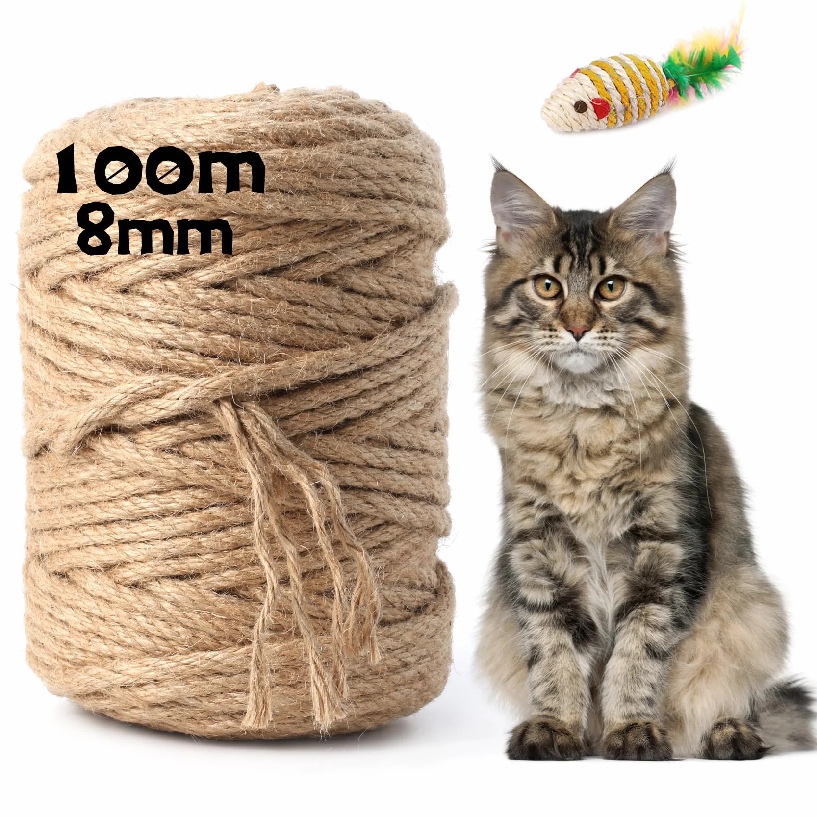 Lina sizalowa 100 m do drapaka, 8 mm, naturalna linka sizalowa dla kotów, do domu, ogrodu, DIY, dekoracja, sznurek do wymiany