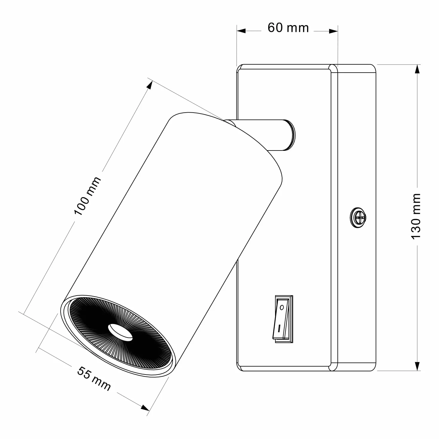 Maclean MCE369 lampa ścienna GU10 z przełącznikiem maks. 40 W | obrotowy punkt | nowoczesne wzornictwo do salonu, sypialni i korytarza | 55 x 100 mm (czarna, bez żarówek)