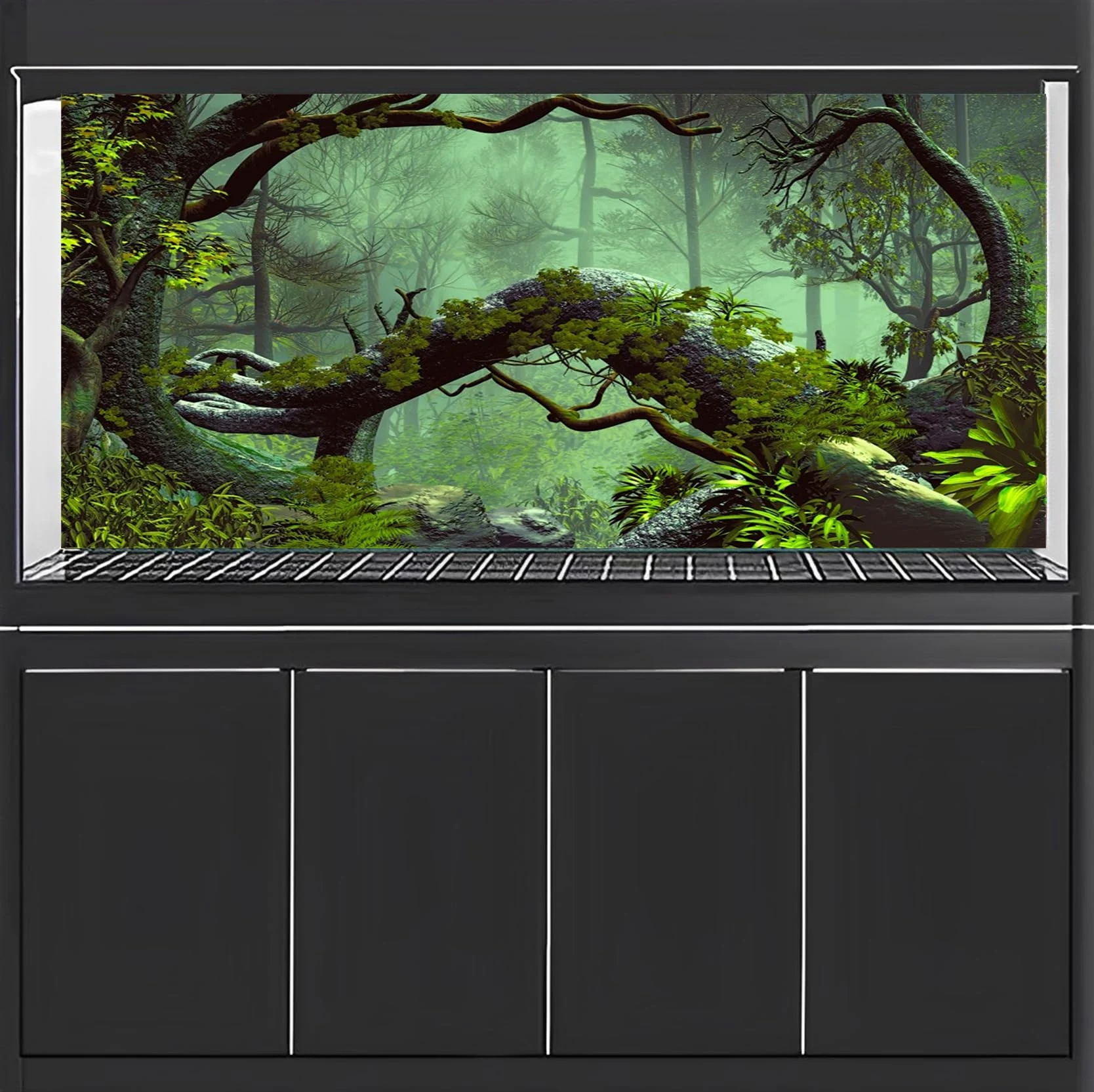 Terrarium tło winylowe 120 x 46 cm mglisty las tropikalne gad siedlisko akwarium