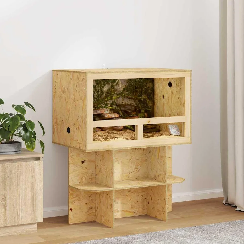 Terrarium brązowe z drewna OSB ze szklanymi drzwiami przesuwnymi, 80 x 50 x 100 cm, do wnętrz, wszechstronne zastosowanie dla gadów, płazów, bartagame, węża, gekonu, żółwia, paludarium