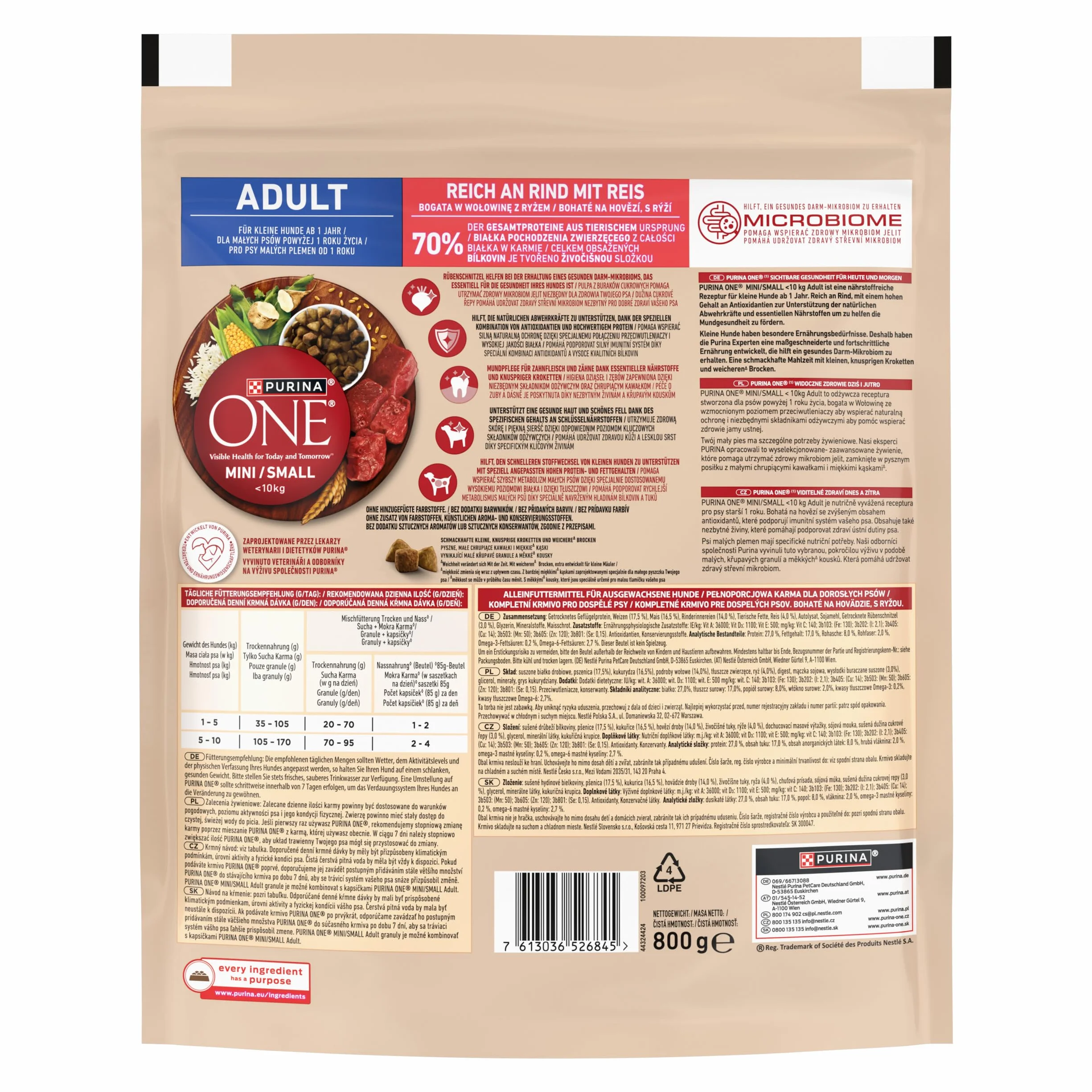 PURINA ONE Mini/Small Delicate karma dla psów sucha dla małych psów, bogata w łososie i ryż, 8 sztuk w opakowaniu (8 x 800 g)
