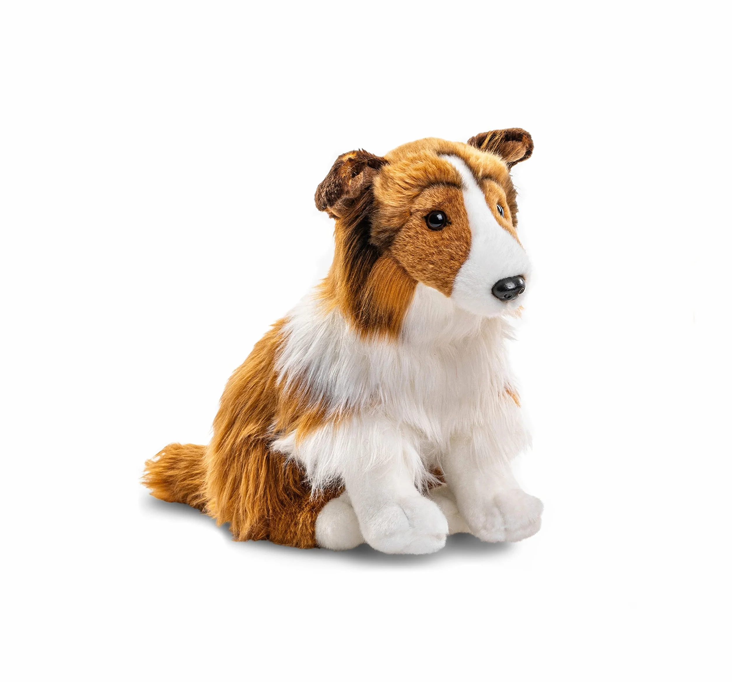 Uni-Toys - Kostka z długimi włosami, siedząca - twarz biało-brązowa - 27 cm (wysokość) - pluszowy pies, Collie, zwierzę domowe - pluszowa zabawka, przytulanka
