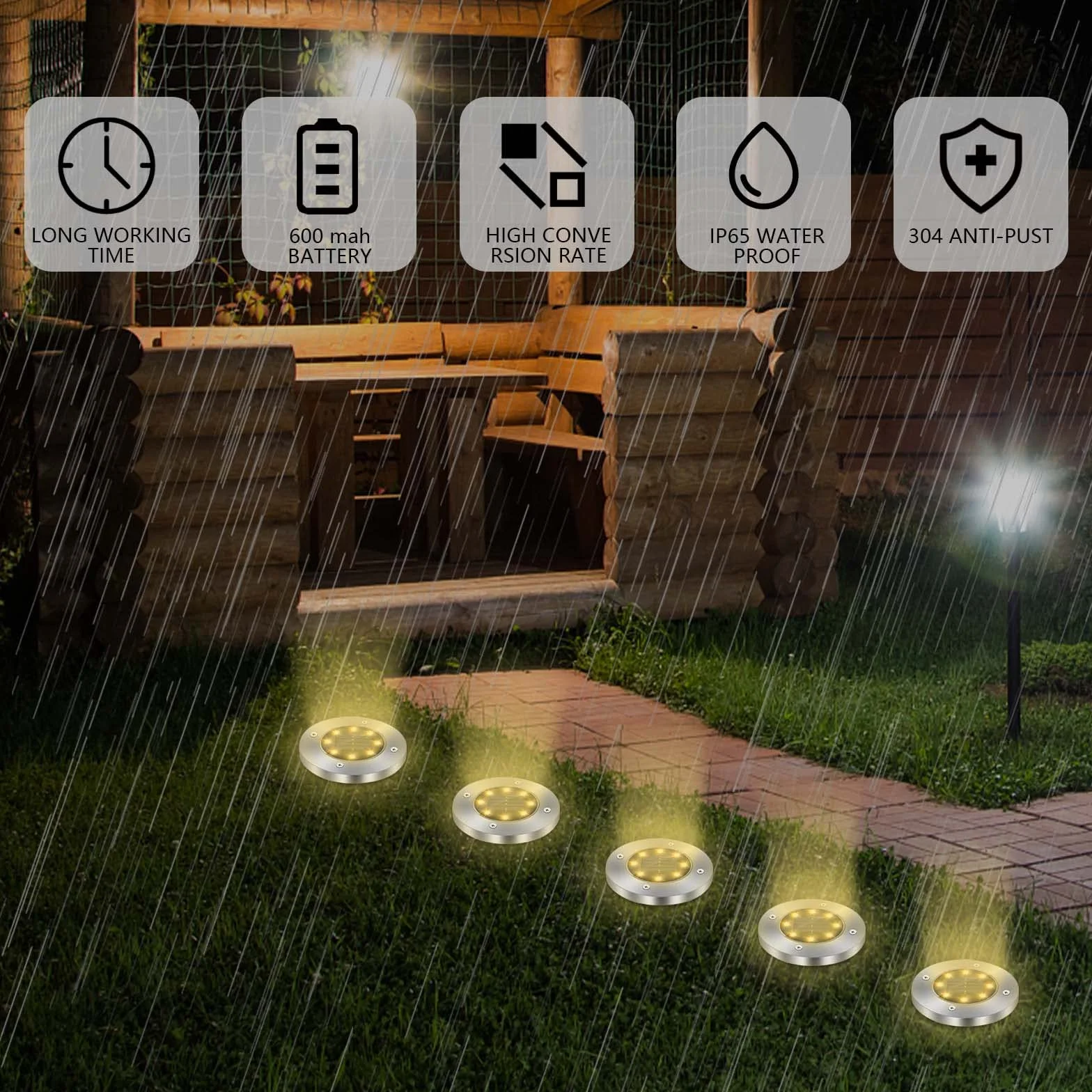 Solarne światła ogrodowe LED 8 sztuk wodoodporne IP65 600 mAh bateria lampa trawnikowa