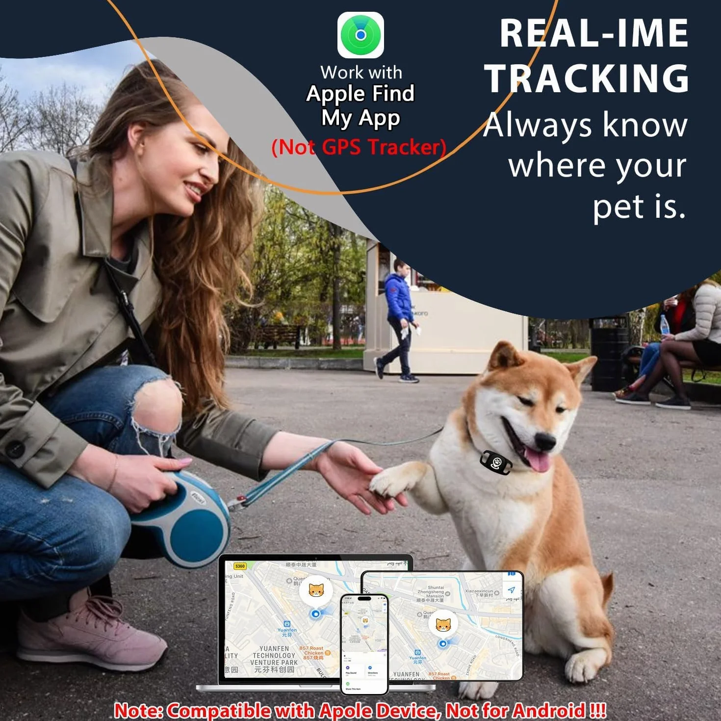 Tracker Dog, inteligentny tag z rozszerzonym zasięgiem, działa płynnie z aplikacją Find My, lokalizator psa bez subskrypcji, nie lokalizator GPS psa (czarny), tylko iOS