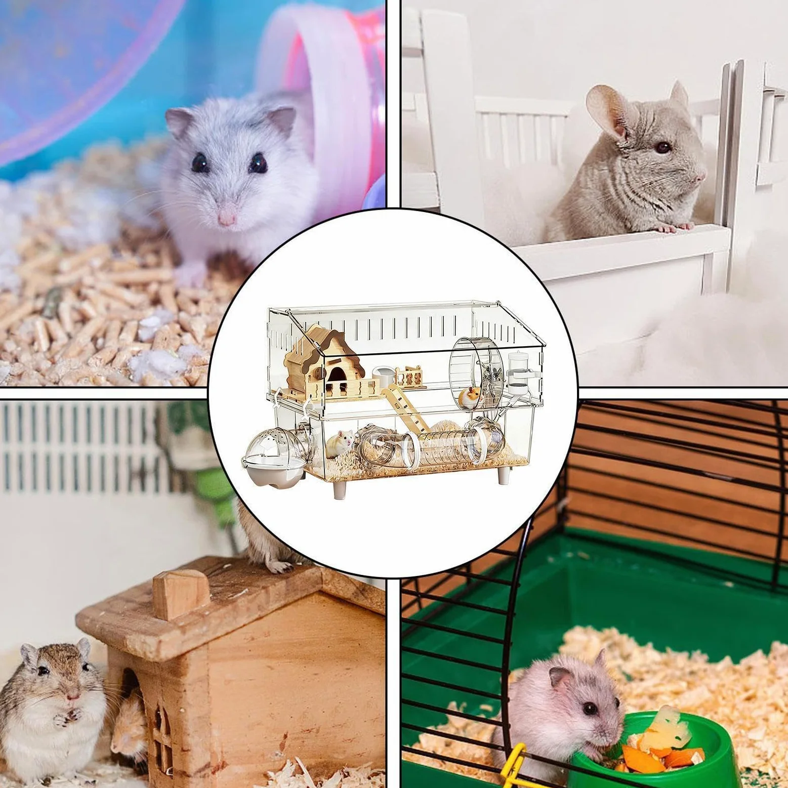 Duża Klatka dla Chomika Dwupoziomowa Przejrzysta Akrylowa Obudowa | Klatka dla Myszoskoczka Do Obserwacji w Sklepie Zoologicznym, Na Podwórku, Do Użytku Wewnątrz i Na Zewnątrz