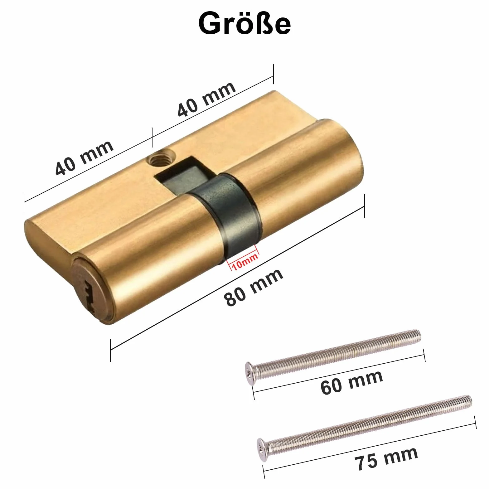 ORTAVA Zamek bębenkowy Hengsong 40/40 Metaliczny Miedź, 80 mm Zamek do drzwi z 8 kluczami, dwie śruby, można łączyć z wszelkimi rodzajami drzwi, OR 80