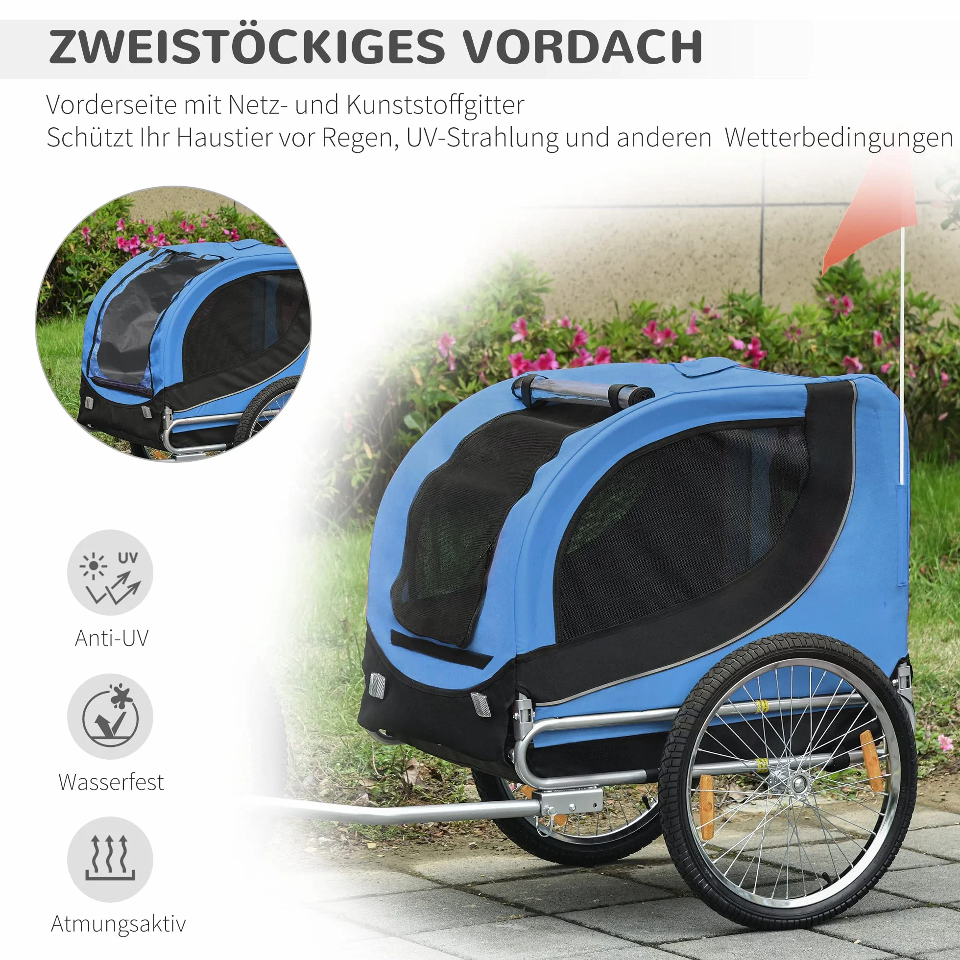 PawHut hondenfietskar fietskar hondendrager hondenfietskar blauw 130 x 73 x 90 cm