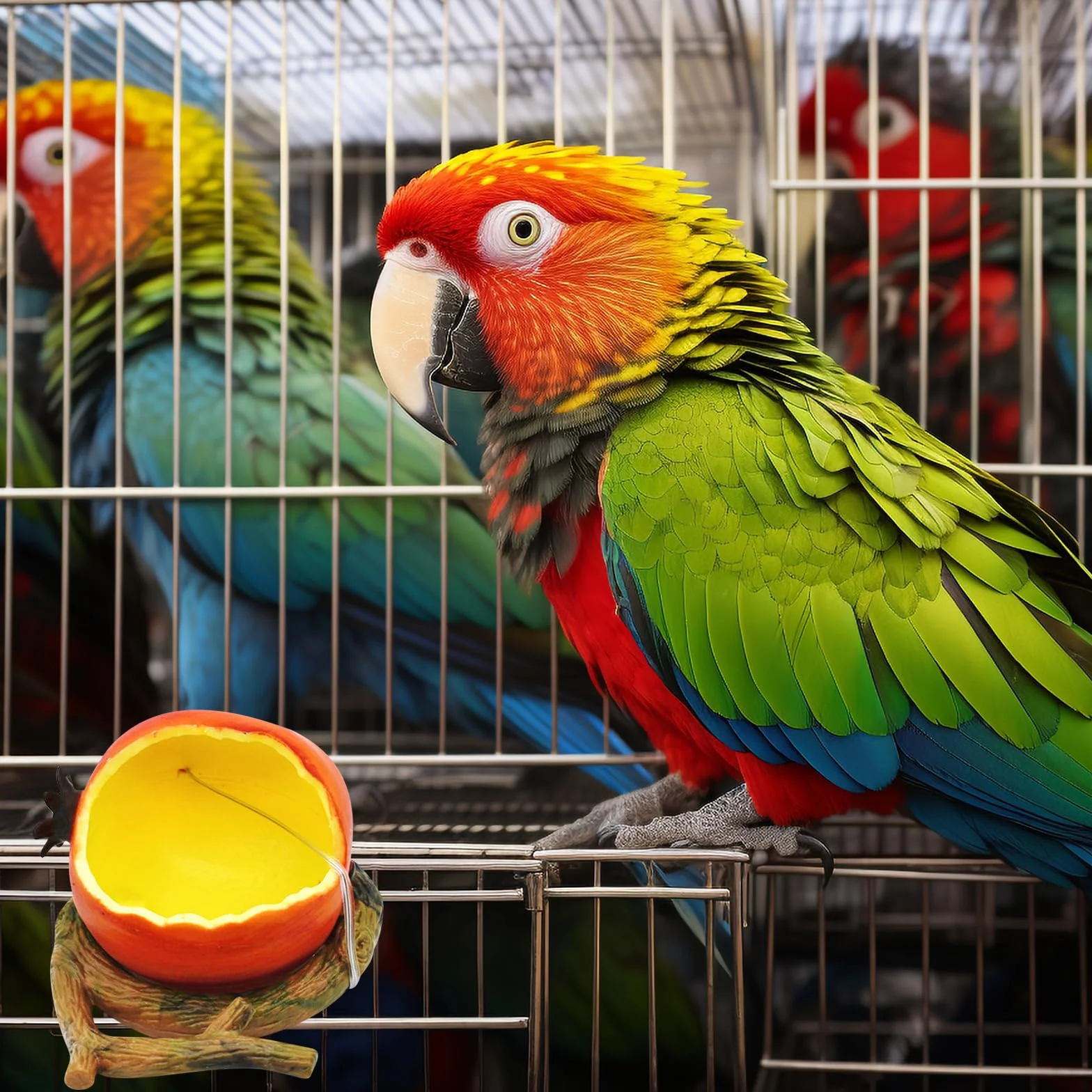 Naczynie do karmienia ptaków, miska na wodę, klatka dla ptaków, wiszący pojemnik na żywność na nasiona, bez bałaganu, akcesoria do klatki dla papug, budgie, gołąbków, kakadu, papugi (czerwony