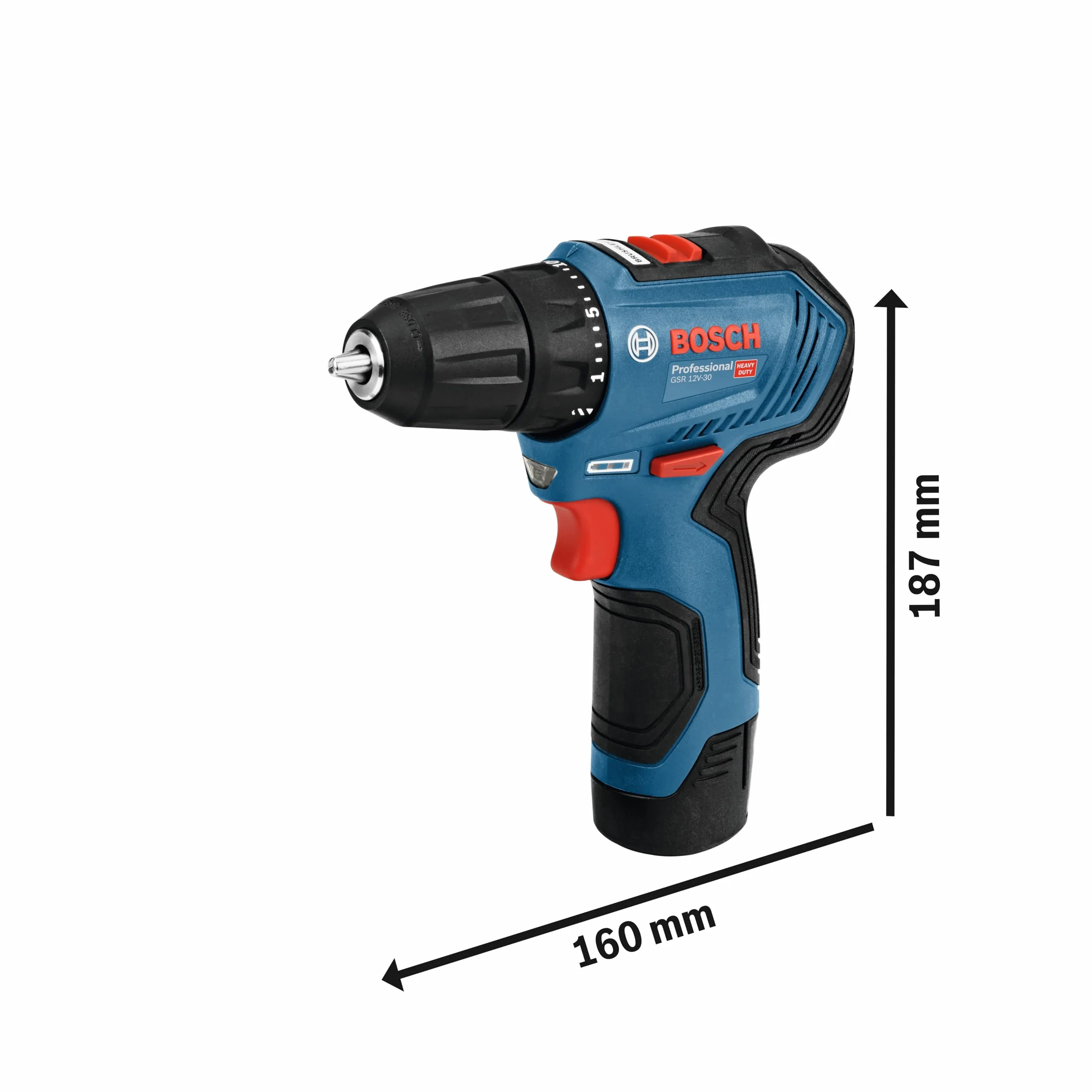 Bosch Professional system 12V: akumulatorowa wiertarko-wkrętarka GSR 12V-30 (maksymalny moment obrotowy 30 Nm)