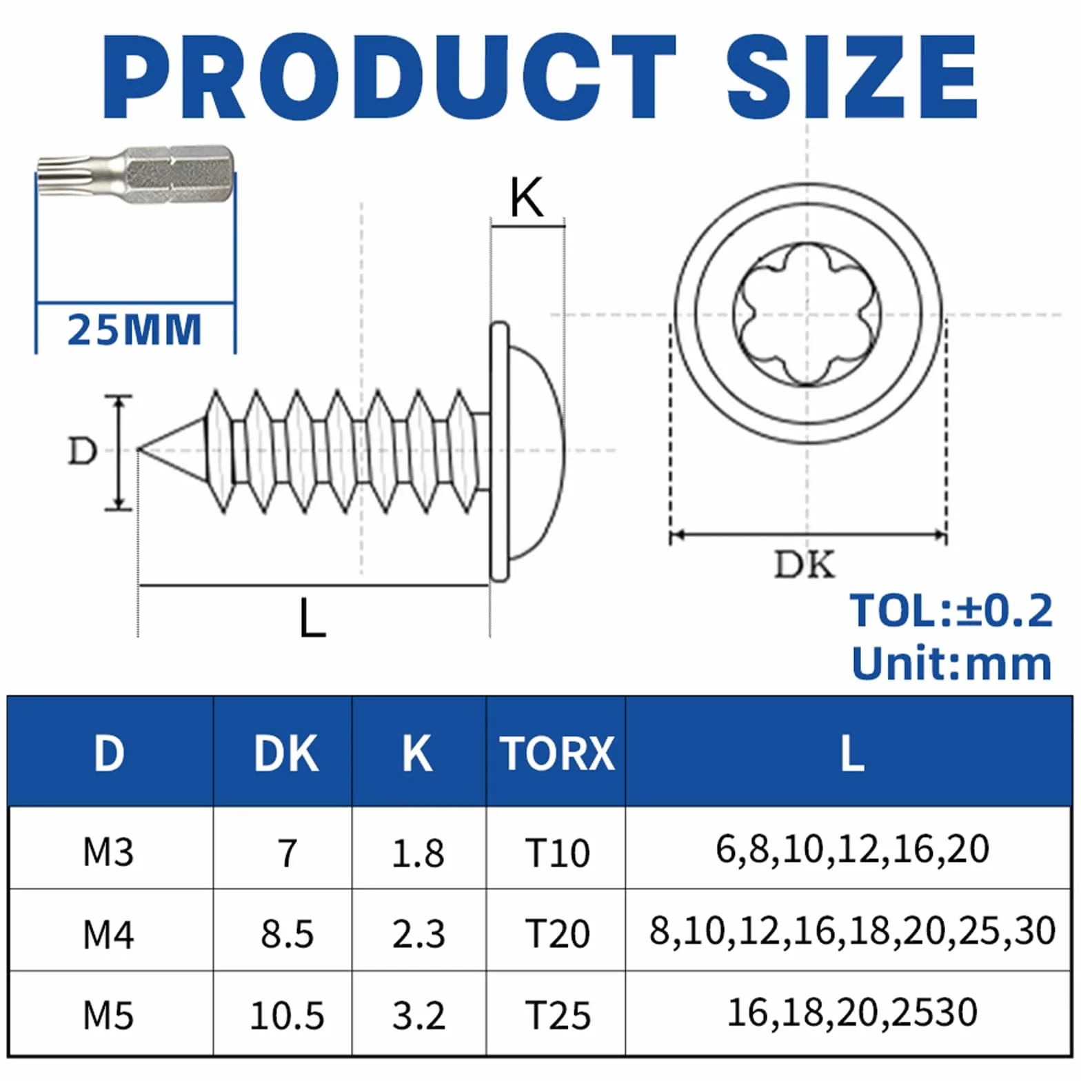 20 sztuk Śrub Samogwintujących Torx M3x16mm,Stal Nierdzewna Czarna A2 V2A,Śruba Samogwintująca z Podkładką do Drewna,Metalu