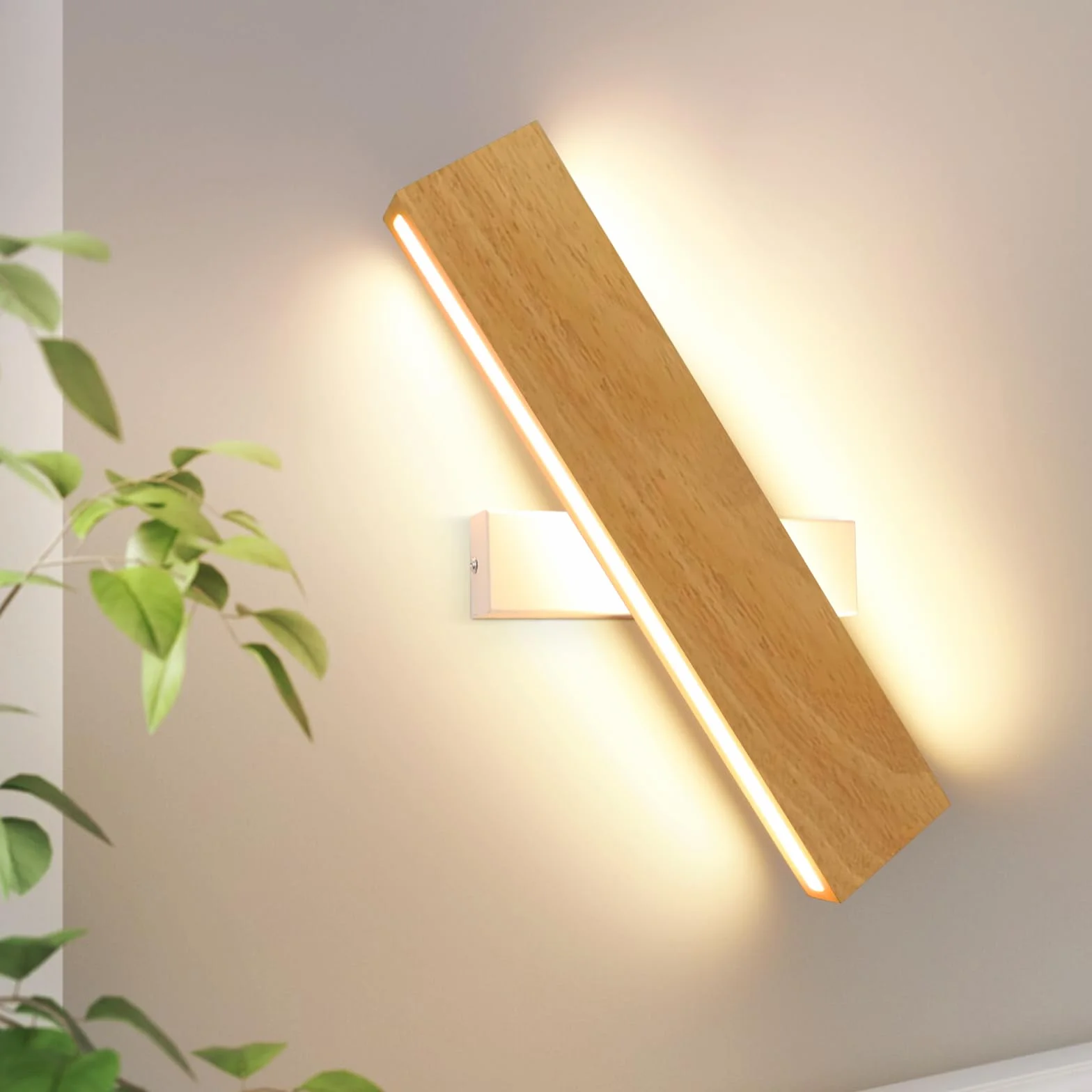 ZMH LED Wall Light Kryty kinkiet - 32CM Drewniana nowoczesna lampa do przedpokoju W górę iw dół 10W Design Lampa na schody Pośrednia 3000K Ciepła biała Oświetlenie ścienne do salonu Sypialnia Przedpokój Schody Łóżko Kuchnia