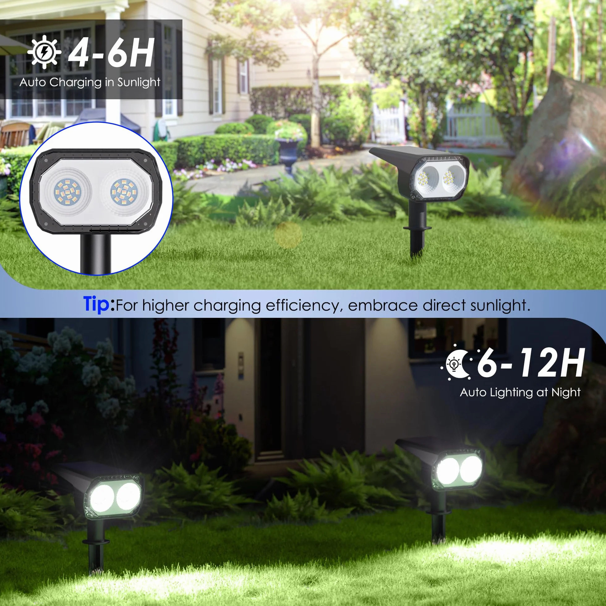 Zewnętrzny reflektor słoneczny Quntis 26LEDs zestaw 2, wodoodporna zewnętrzna lampa słoneczna IP65 z 3 kolorami i 6 trybami, kabel ładujący USB C Zewnętrzne światło słoneczne do dekoracji ogrodu