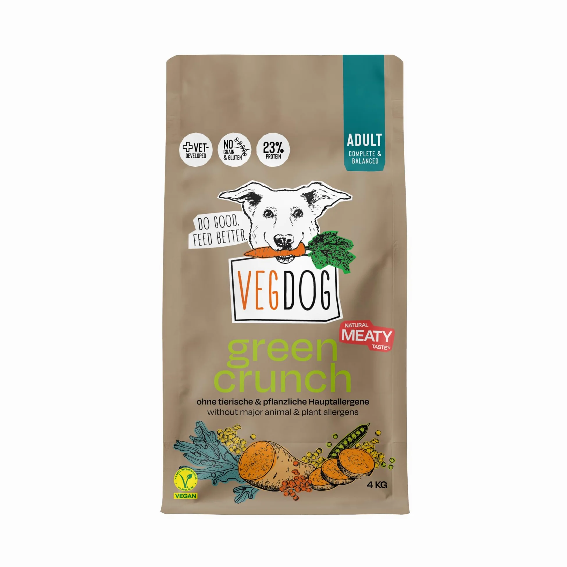 VEGDOG Green Crunch hipoalergiczna sucha karma dla psów 4 kg bez glutenu zbóż soi