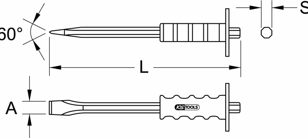 KS Tools 156.0535 dłuto płaskie z uchwytem ochronnym, 8-kątne, 250 mm