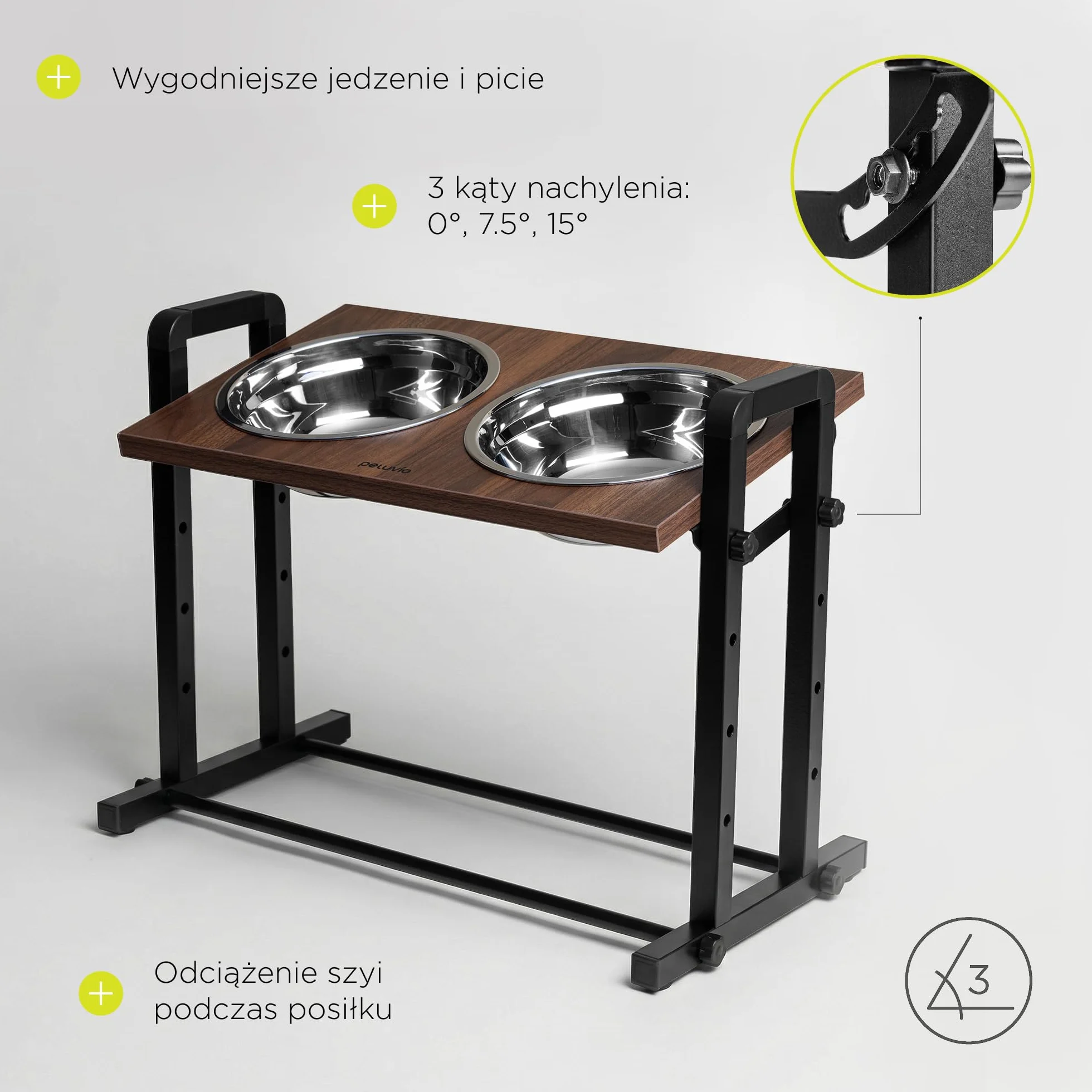 Peluvio Misty Podwyższona miska na karmę dla psów, z regulacją wysokości, 4 stopnie ergonomicznego jedzenia, stacja dla psów z regulowanym kątem, z 2 miskami ze stali nierdzewnej, łatwa do czyszczenia