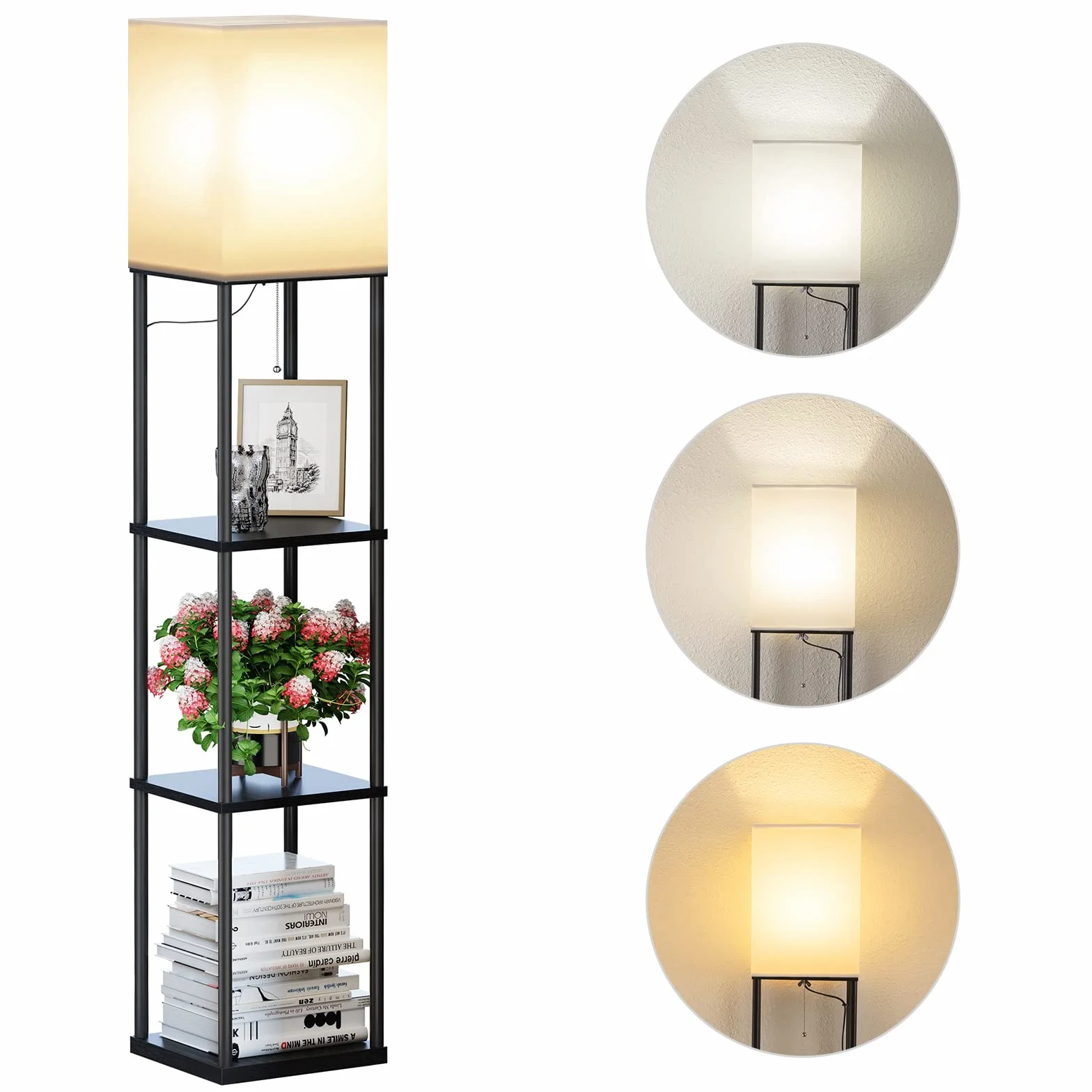 SUNMORY Lampa stojąca, 3 temperatury barwowe, z żarówką Led, dekoracja stojąca do salonu, sypialni, gabinetu, biura, czarna lampa podłogowa