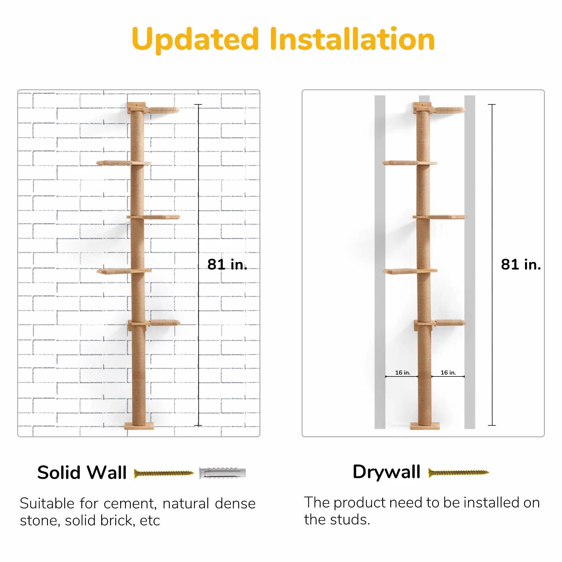 FUKUMARU Tall Cat Tree, 5 Tier Floor to Ceiling Cat Tower, Wall-Mounted Cat Scratching Post, Wild Simulation Cat Wall Shelves, Suitable for Cats Climb, Scratch, Lookout and Play