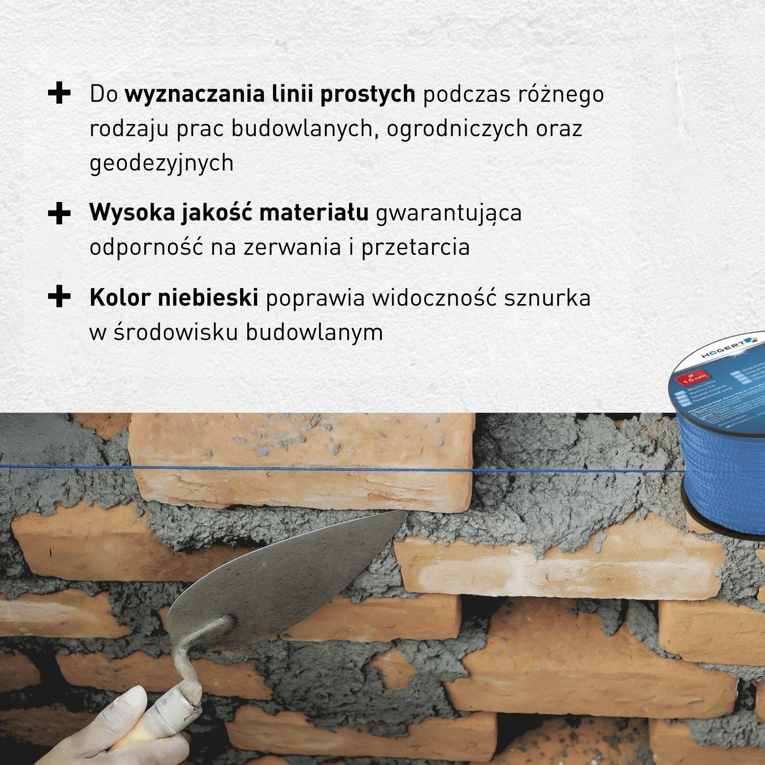 HÖGERT TECHNIK Sznurek murowy budowlany 100 m Ø 1,5 mm niebieski